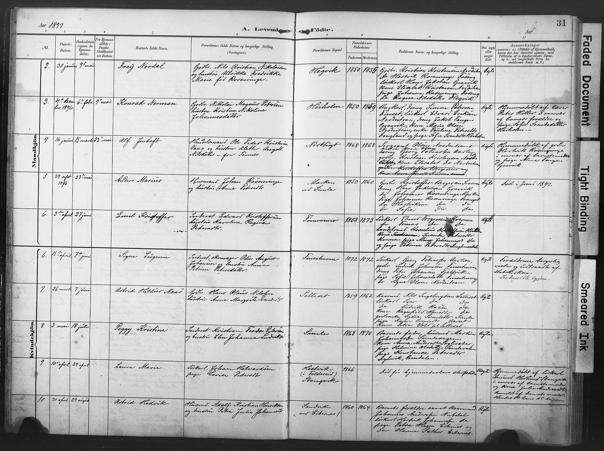Ministerialprotokoller, klokkerbøker og fødselsregistre - Nord-Trøndelag, AV/SAT-A-1458/789/L0706: Parish register (copy) no. 789C01, 1888-1931, p. 31