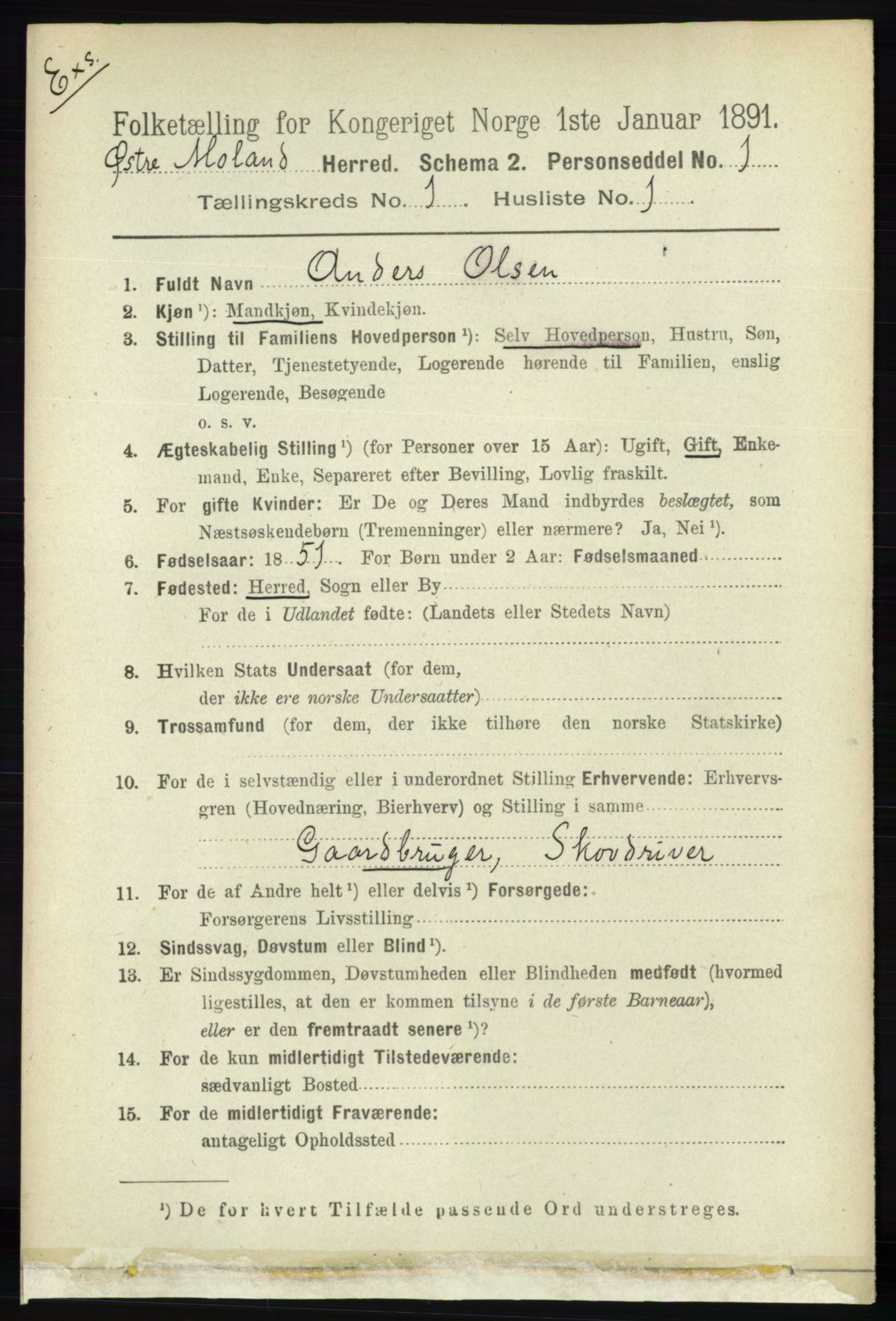 RA, Census 1891 for Nedenes amt: Gjenparter av personsedler for beslektede ektefeller, menn, 1891, p. 458