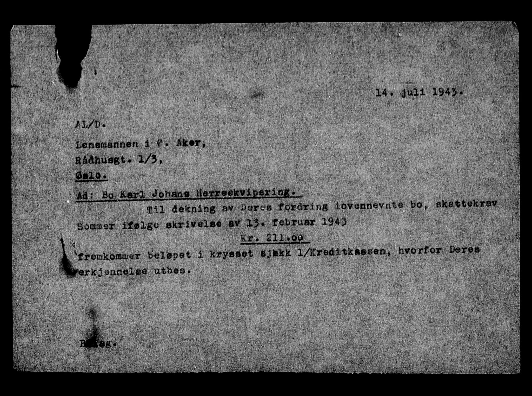 Justisdepartementet, Tilbakeføringskontoret for inndratte formuer, AV/RA-S-1564/H/Hc/Hcc/L0949: --, 1945-1947, p. 166