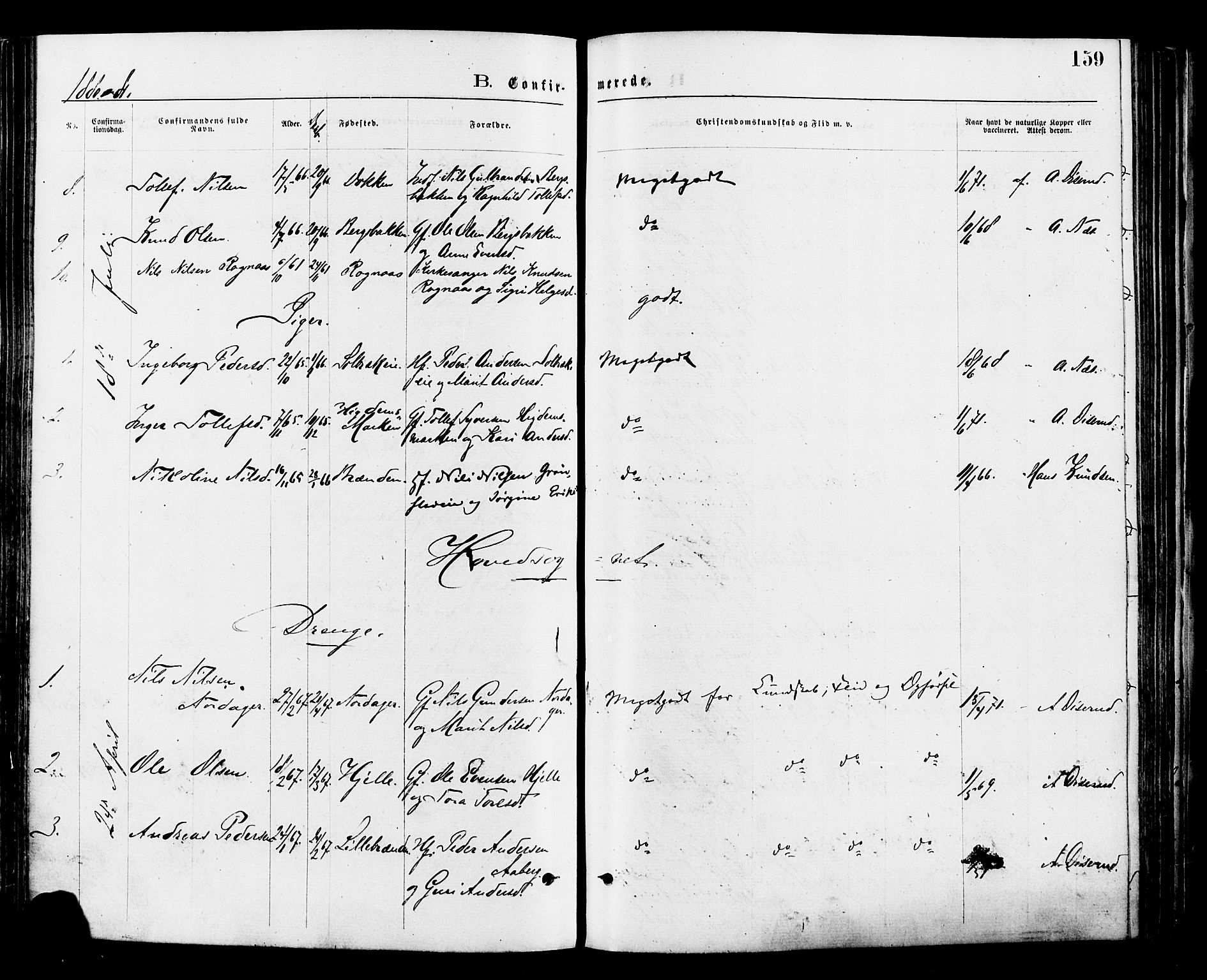 Nord-Aurdal prestekontor, SAH/PREST-132/H/Ha/Haa/L0009: Parish register (official) no. 9, 1876-1882, p. 159