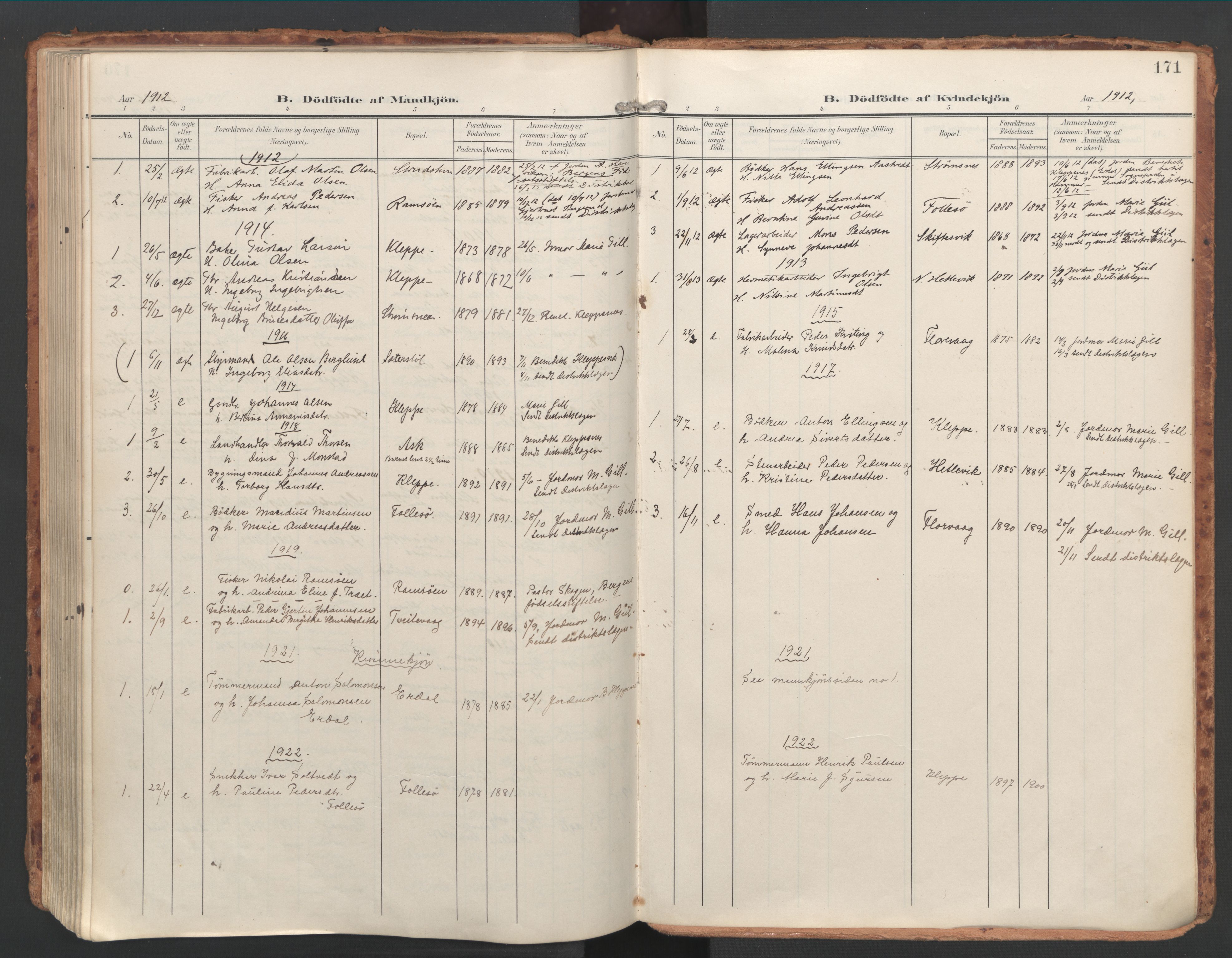 Askøy Sokneprestembete, AV/SAB-A-74101/H/Ha/Haa/Haac/L0002: Parish register (official) no. C 2, 1905-1922, p. 171