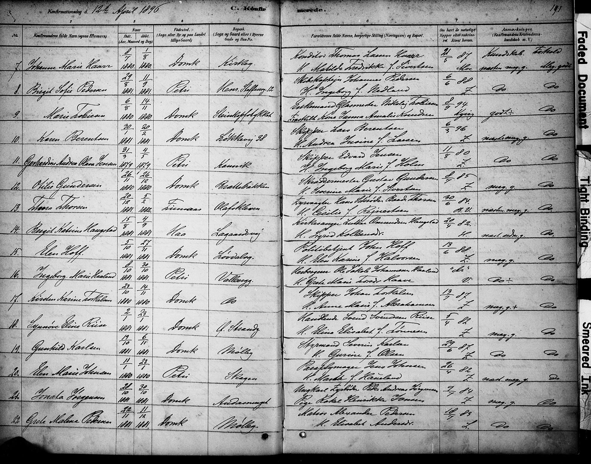 Domkirken sokneprestkontor, AV/SAST-A-101812/001/30/30BA/L0028: Parish register (official) no. A 27, 1878-1896, p. 191