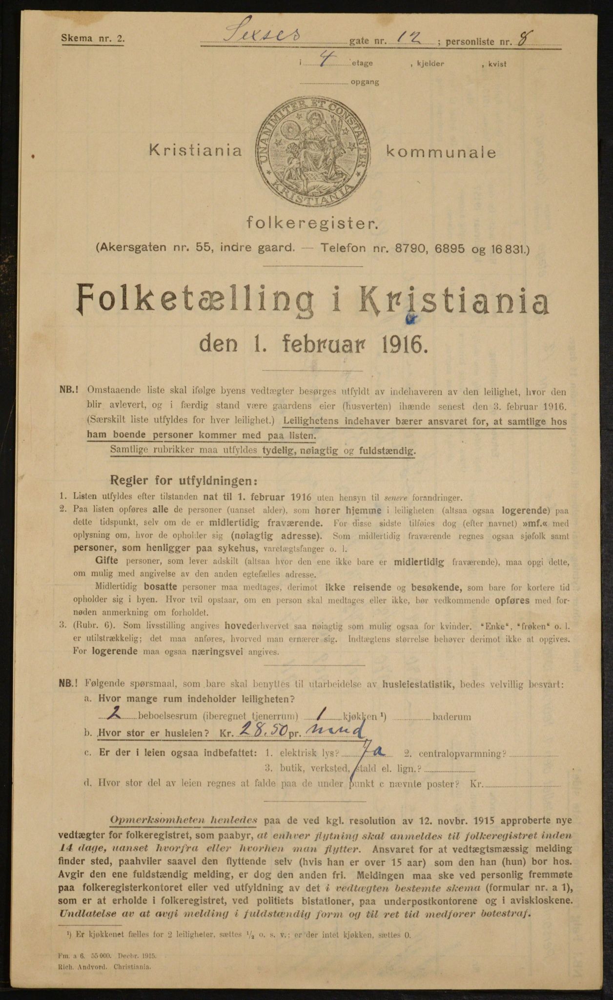 OBA, Municipal Census 1916 for Kristiania, 1916, p. 97181