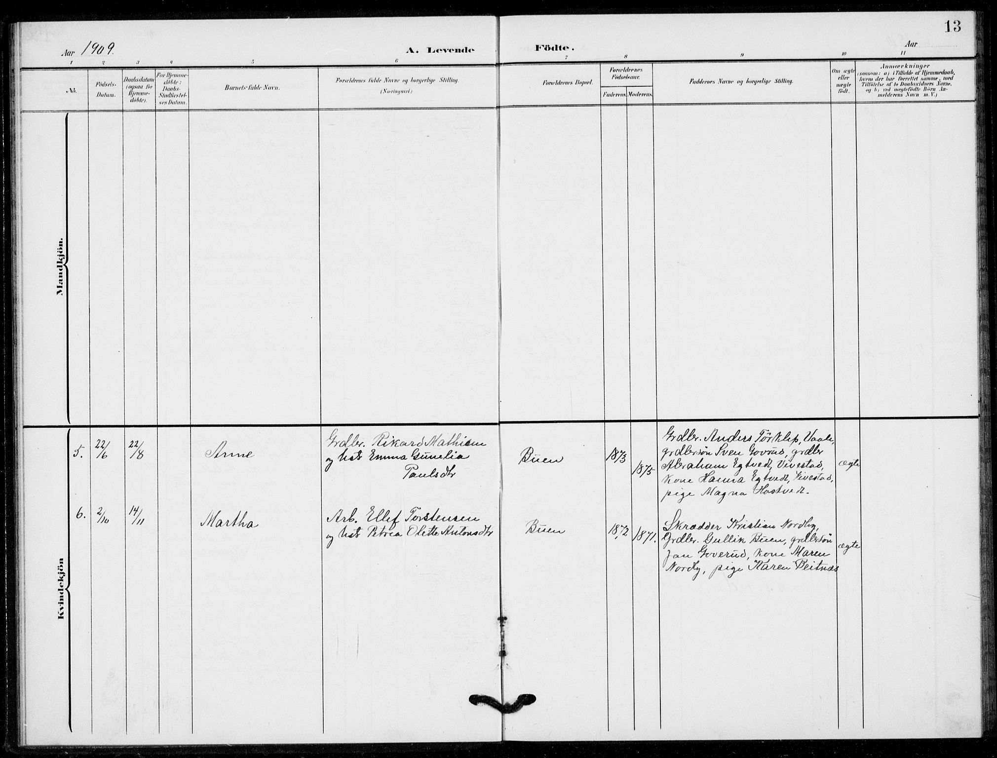 Hof kirkebøker, AV/SAKO-A-64/G/Gb/L0003: Parish register (copy) no. II 3, 1902-1917, p. 13