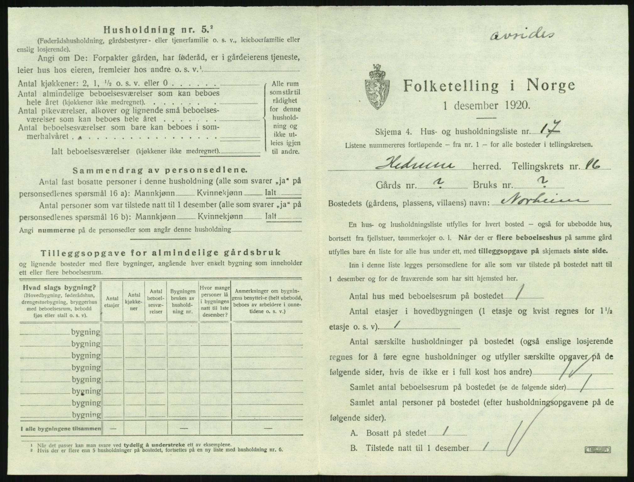 SAKO, 1920 census for Hedrum, 1920, p. 1499