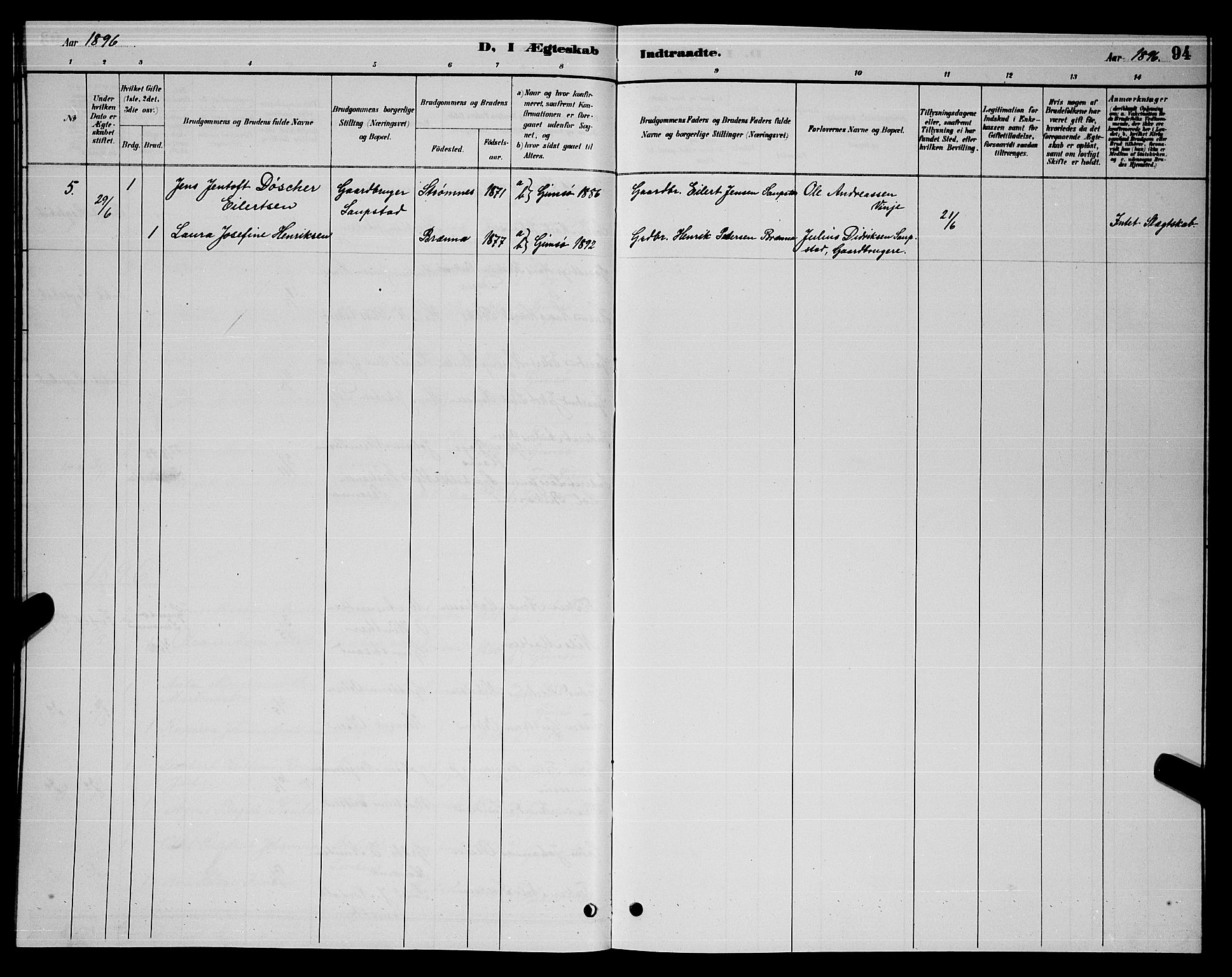 Ministerialprotokoller, klokkerbøker og fødselsregistre - Nordland, AV/SAT-A-1459/876/L1104: Parish register (copy) no. 876C03, 1886-1896, p. 94