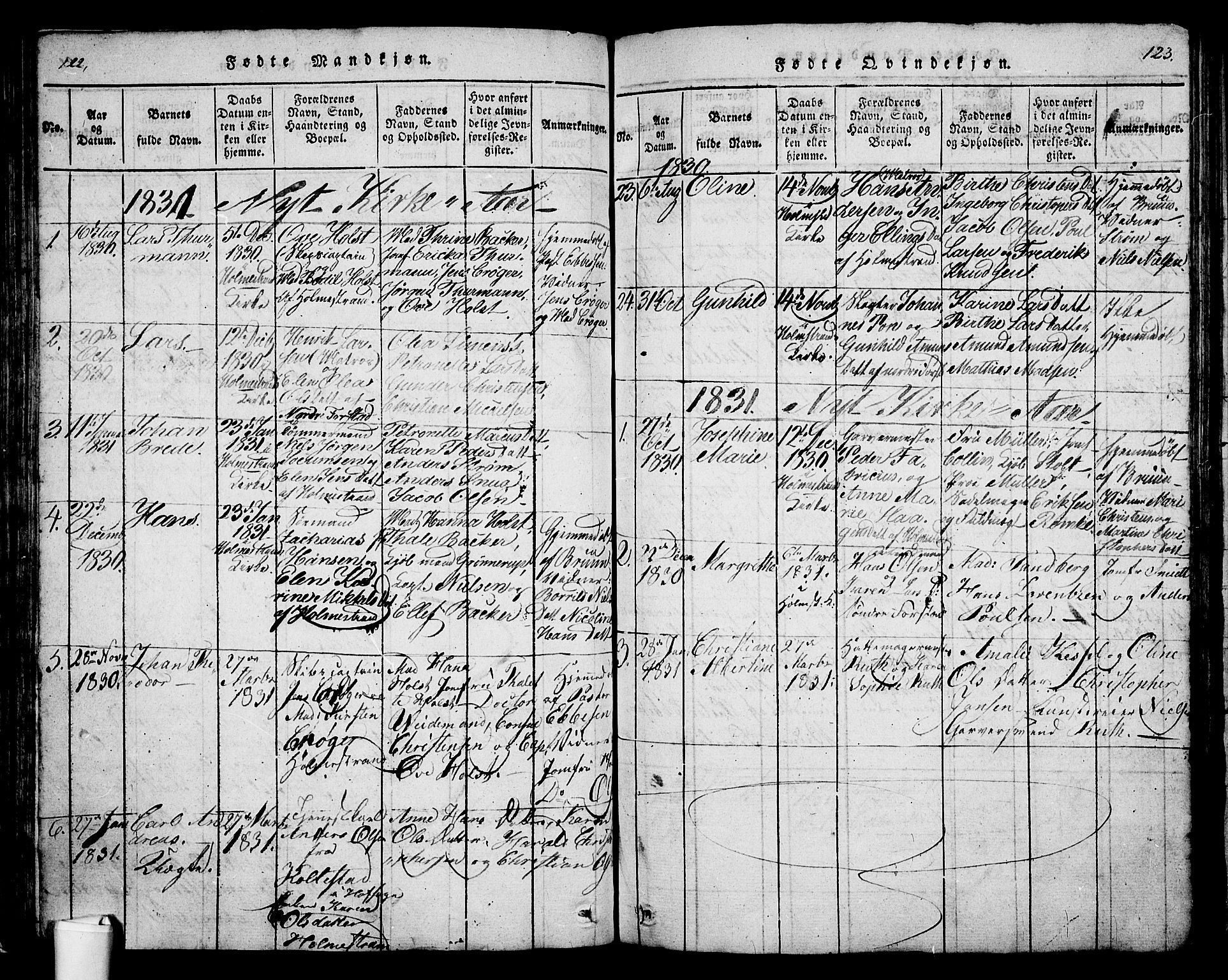 Holmestrand kirkebøker, SAKO/A-346/G/Ga/L0001: Parish register (copy) no. 1, 1814-1848, p. 122-123