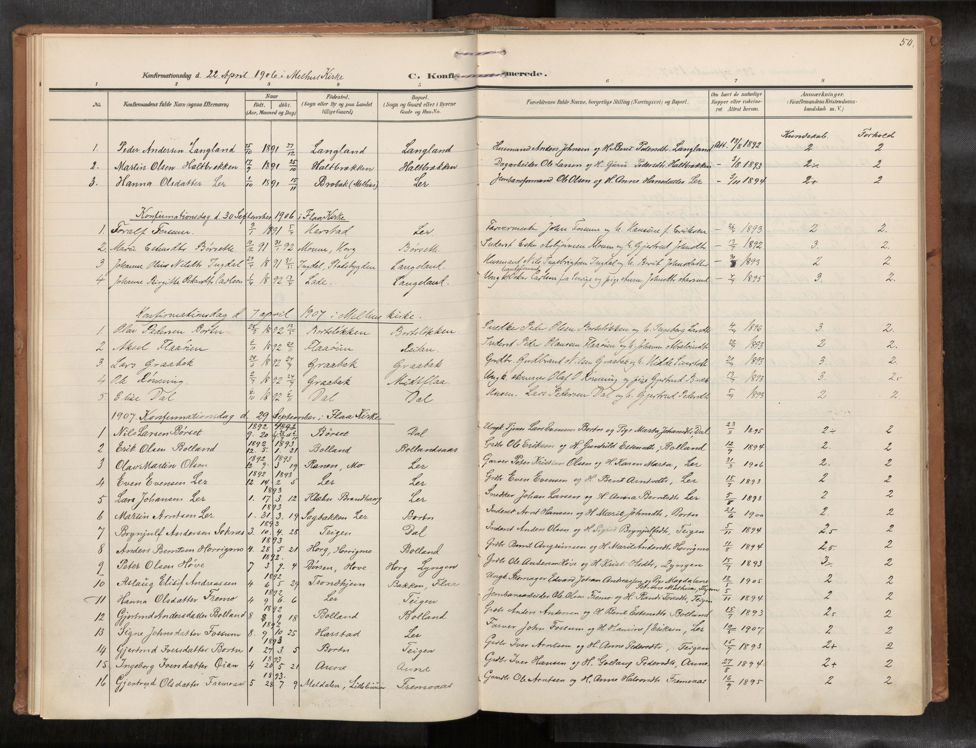 Ministerialprotokoller, klokkerbøker og fødselsregistre - Sør-Trøndelag, AV/SAT-A-1456/693/L1119b: Parish register (official) no. 693A02, 1906-1936, p. 50