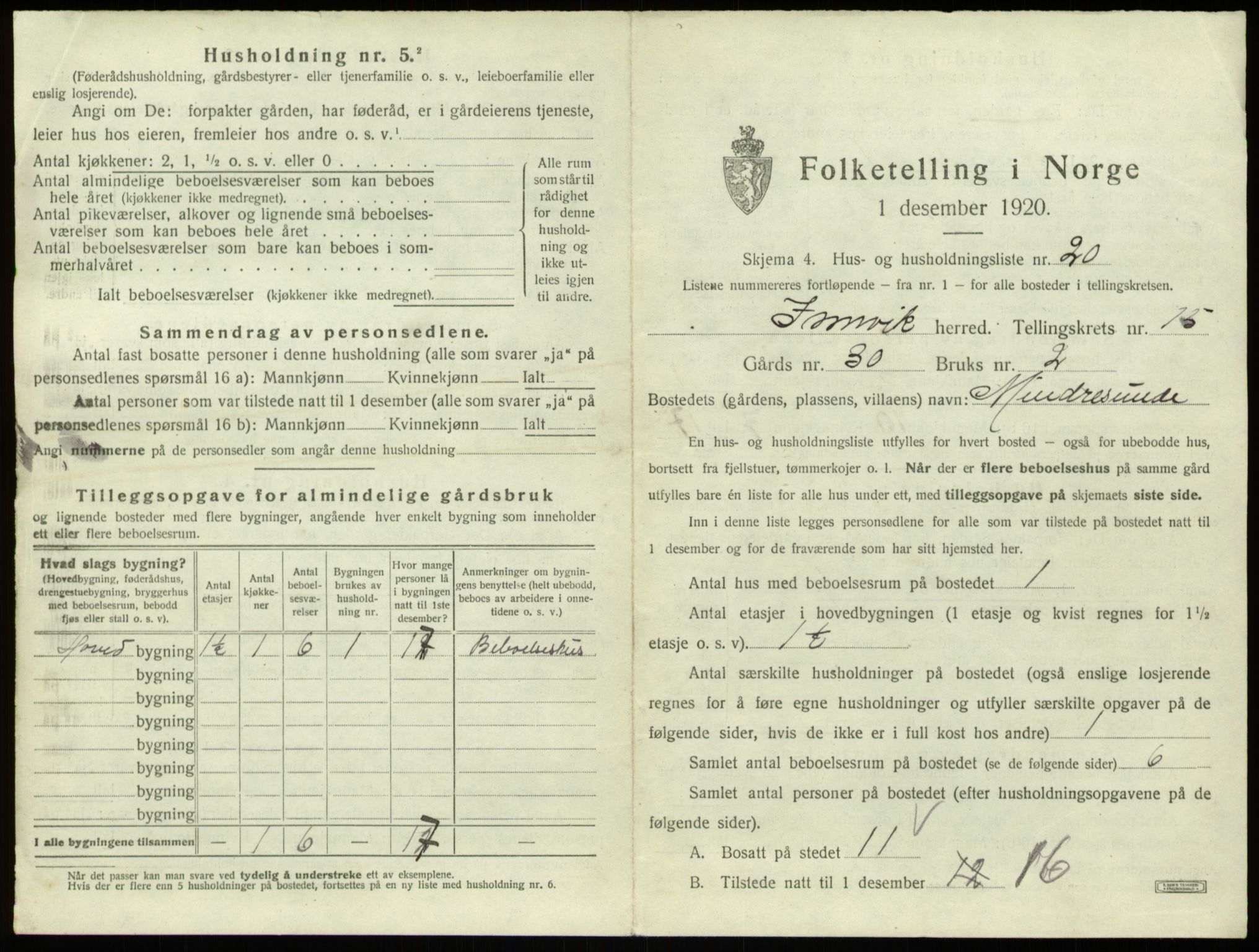 SAB, 1920 census for Innvik, 1920, p. 955