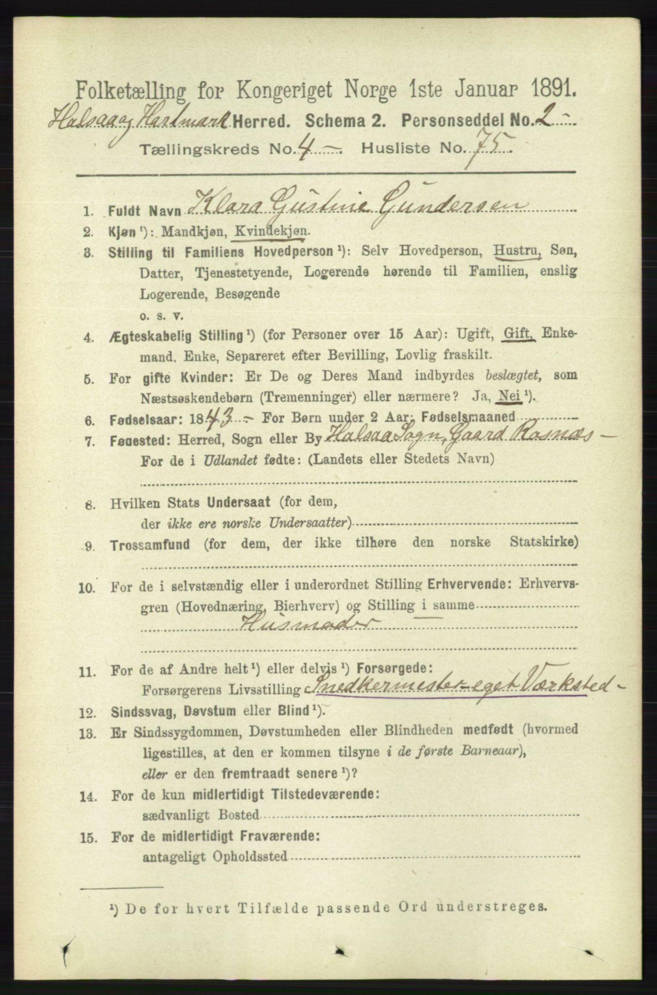 RA, 1891 census for 1019 Halse og Harkmark, 1891, p. 1918