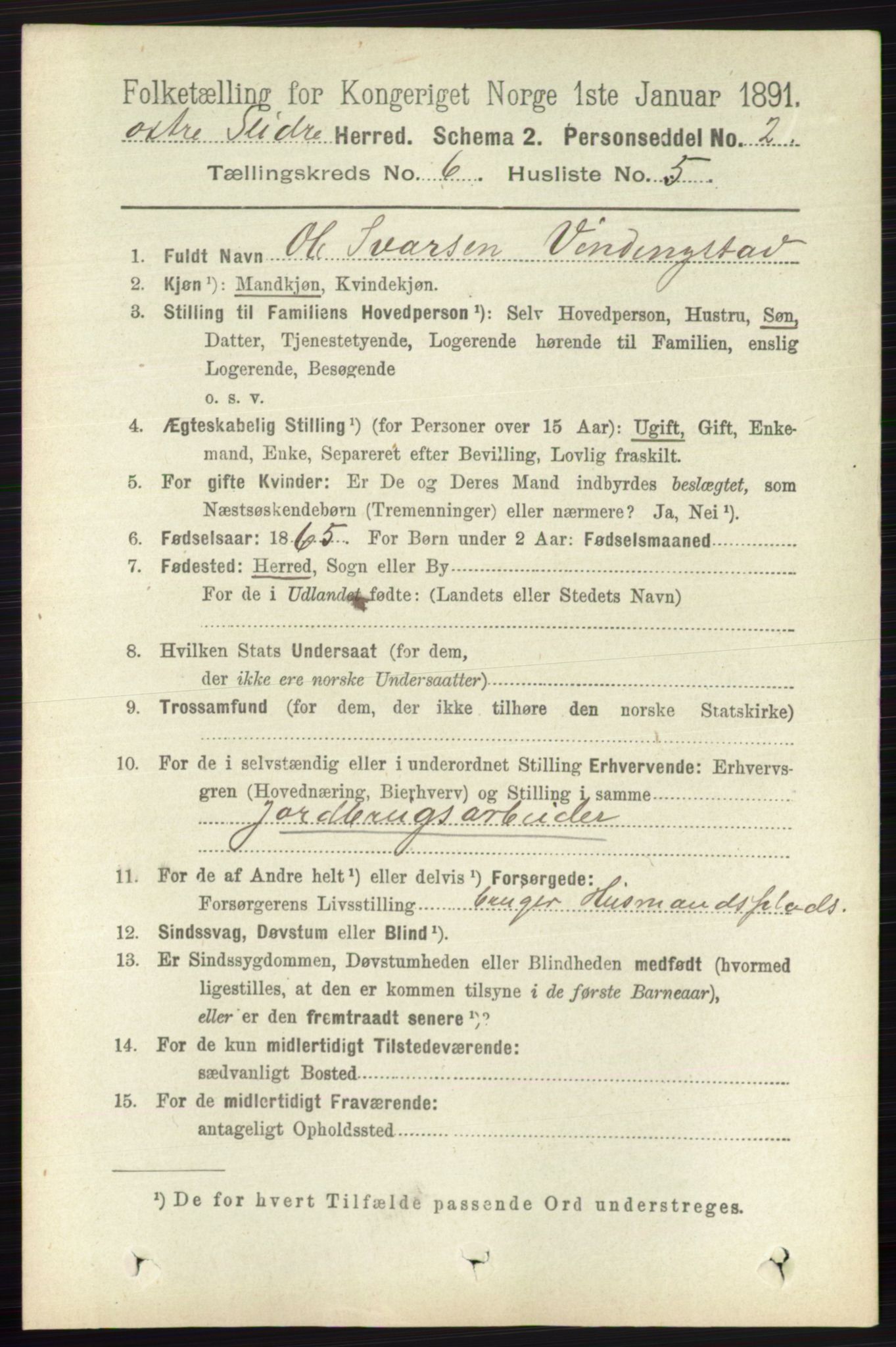 RA, 1891 census for 0544 Øystre Slidre, 1891, p. 1824