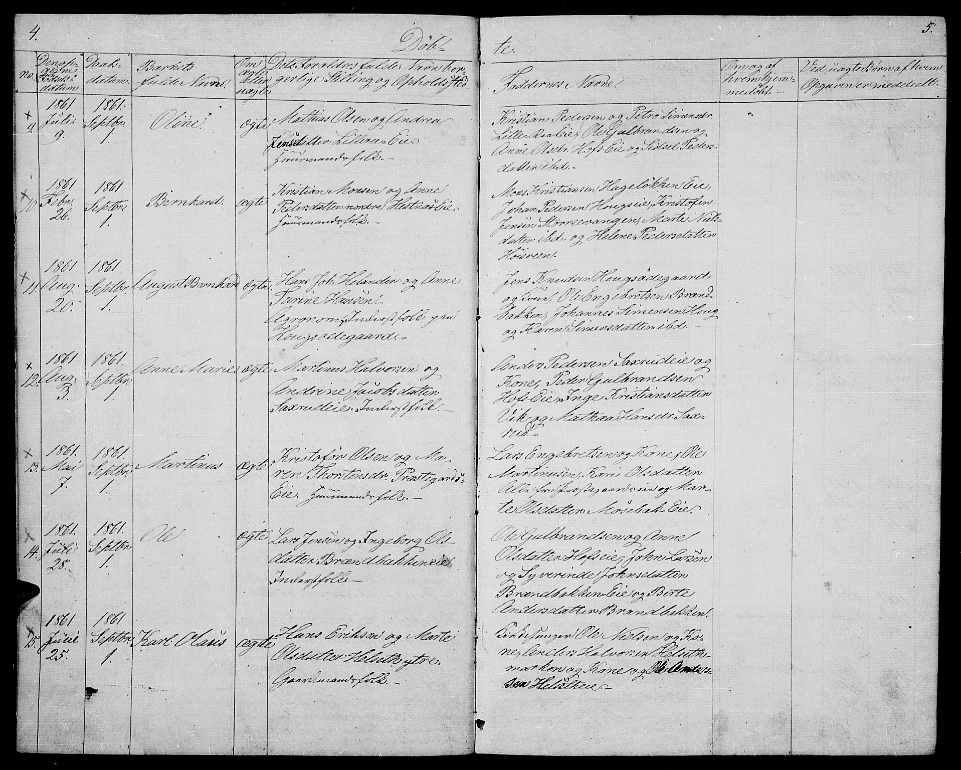 Stange prestekontor, AV/SAH-PREST-002/L/L0004: Parish register (copy) no. 4, 1861-1869, p. 4-5