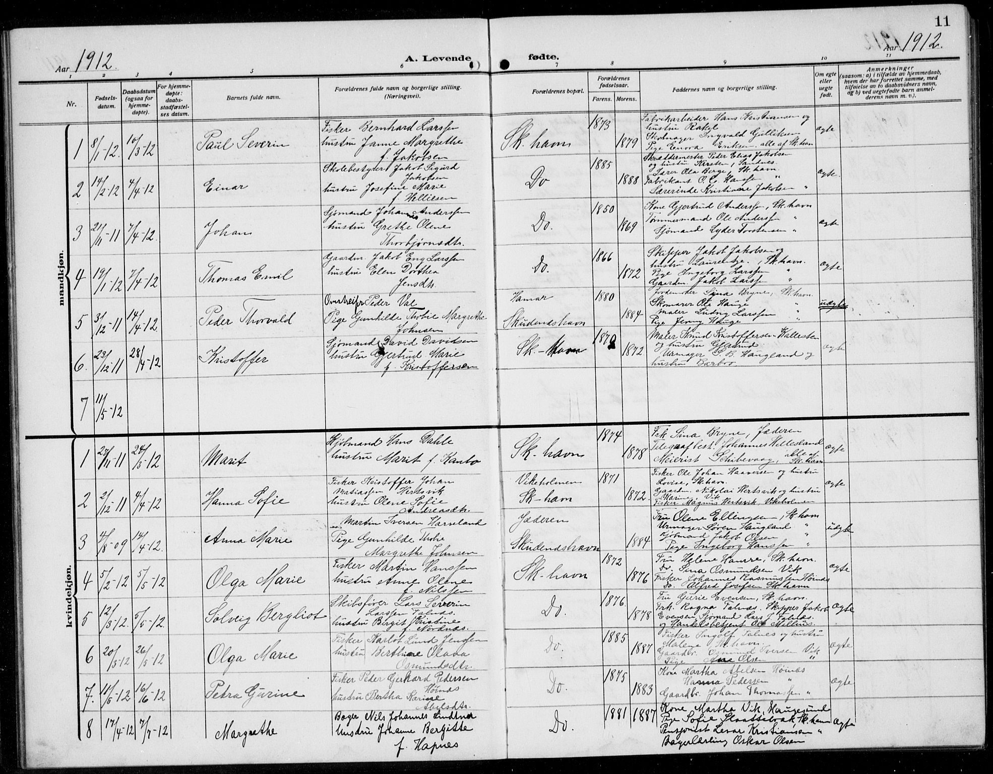 Skudenes sokneprestkontor, SAST/A -101849/H/Ha/Hab/L0010: Parish register (copy) no. B 10, 1908-1936, p. 11