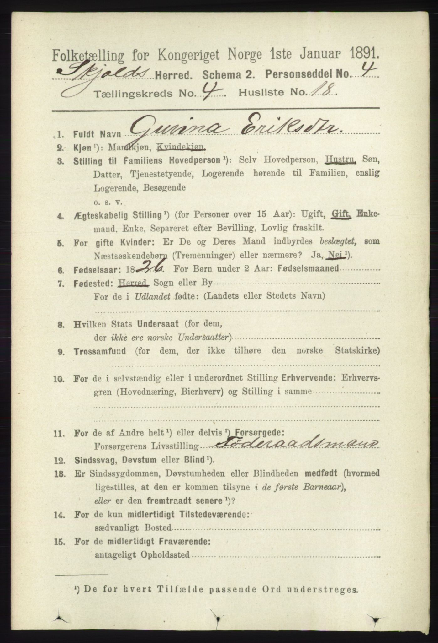 RA, 1891 census for 1154 Skjold, 1891, p. 629