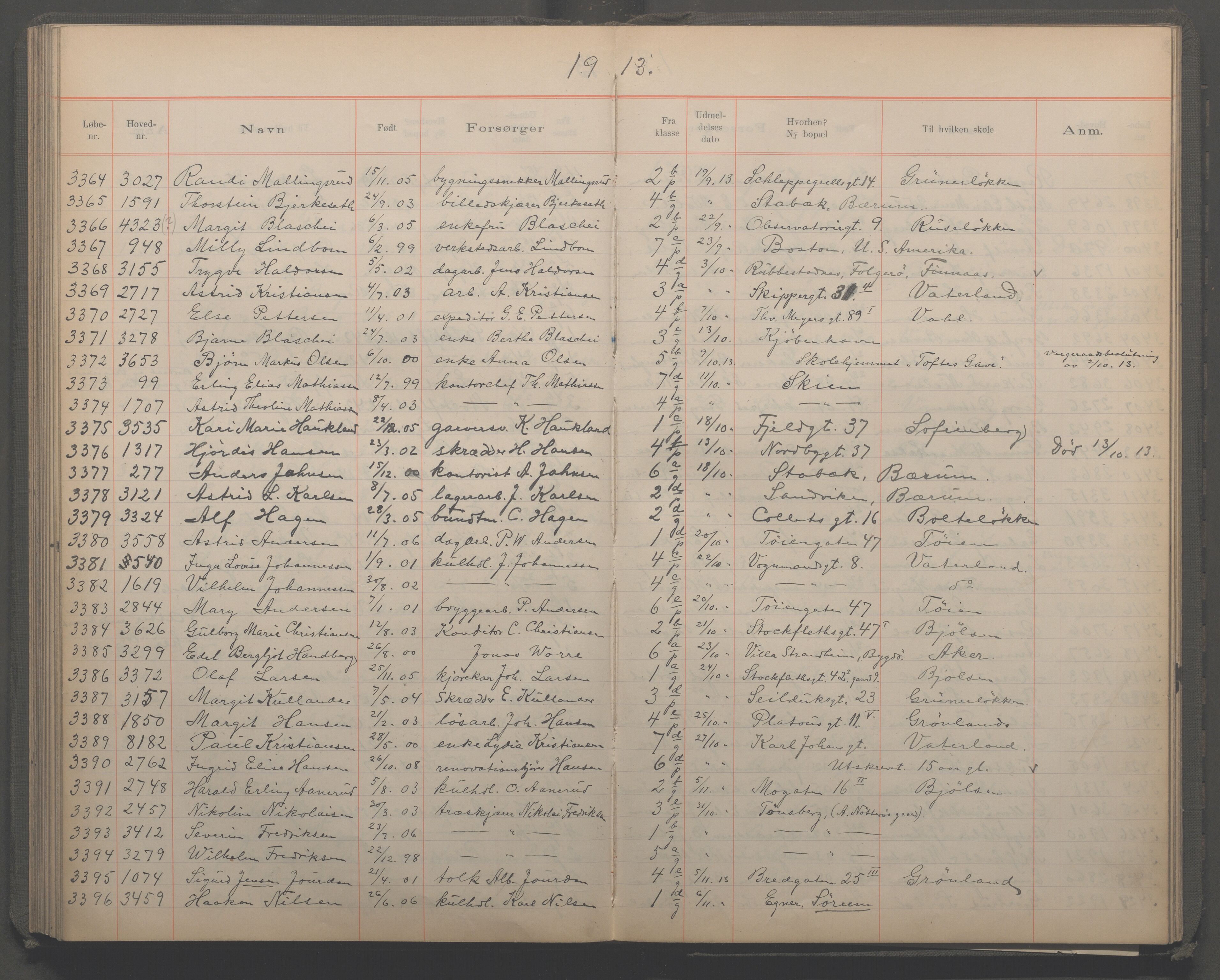 Møllergata skole, OBA/A-20129/F/Fa/L0005: Utskrivningsprotokoll, 1905-1917, p. 101