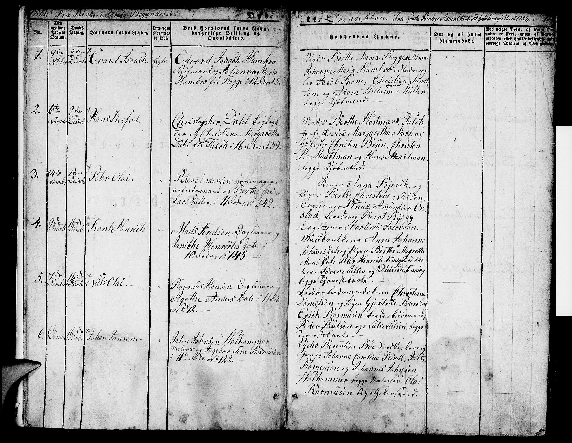 Domkirken sokneprestembete, SAB/A-74801/H/Hab/L0005: Parish register (copy) no. A 5, 1821-1830, p. 1