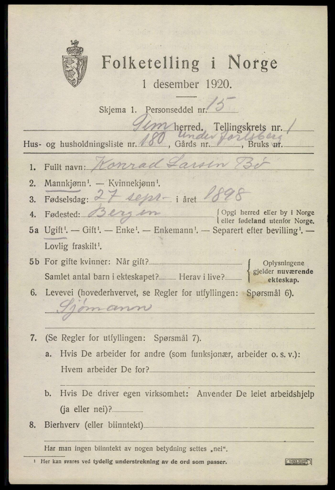 SAKO, 1920 census for Sem, 1920, p. 5257