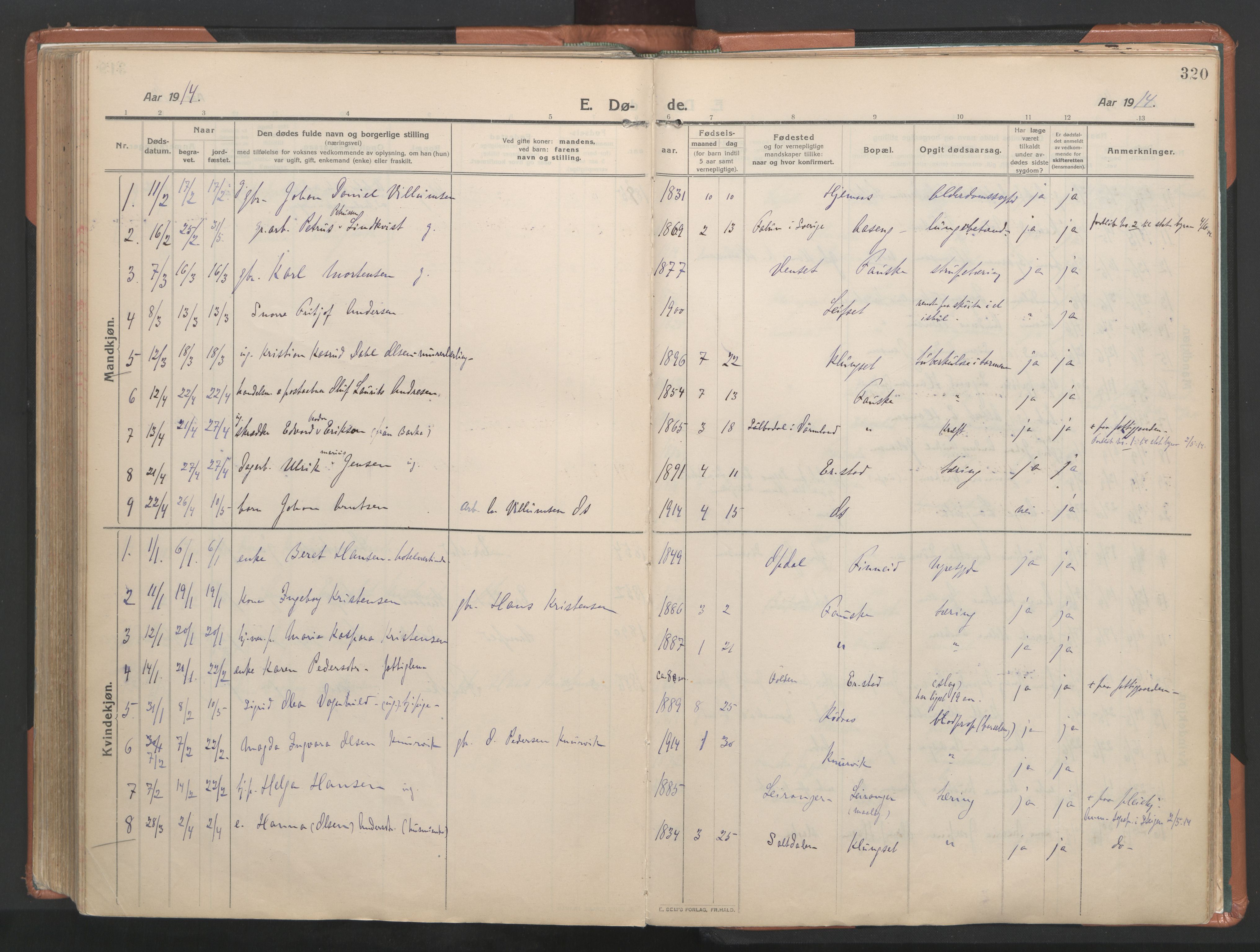 Ministerialprotokoller, klokkerbøker og fødselsregistre - Nordland, SAT/A-1459/849/L0698: Parish register (official) no. 849A09, 1911-1924, p. 320