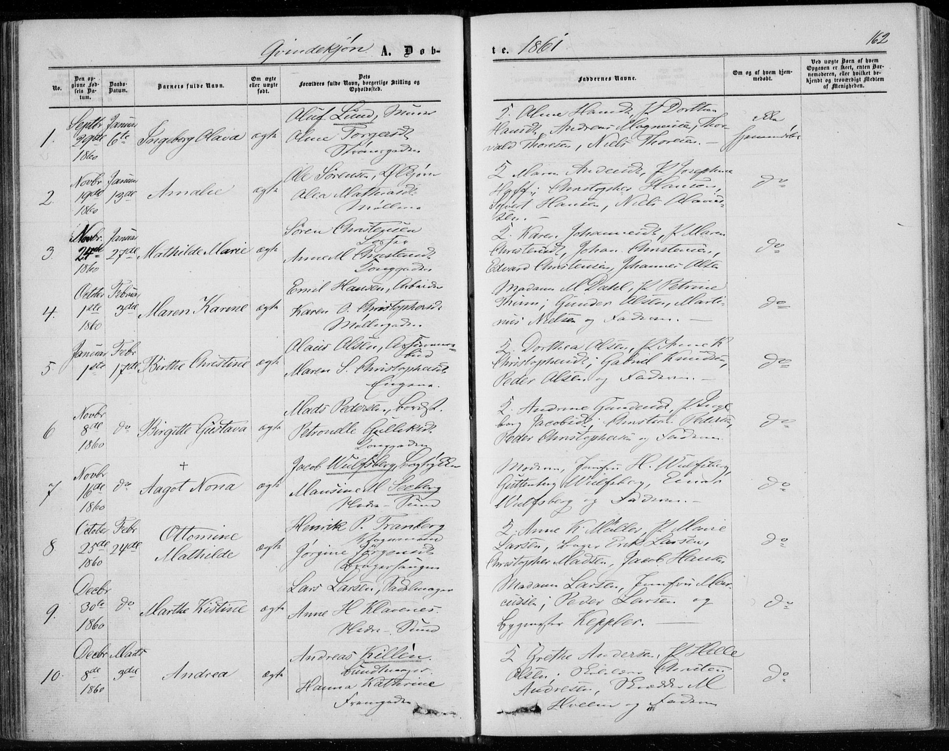 Bragernes kirkebøker, SAKO/A-6/F/Fb/L0003: Parish register (official) no. II 3, 1860-1868, p. 162