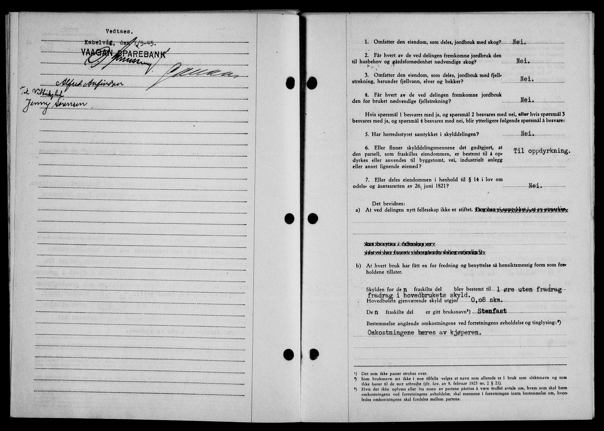 Lofoten sorenskriveri, SAT/A-0017/1/2/2C/L0013a: Mortgage book no. 13a, 1944-1946, Diary no: : 367/1945