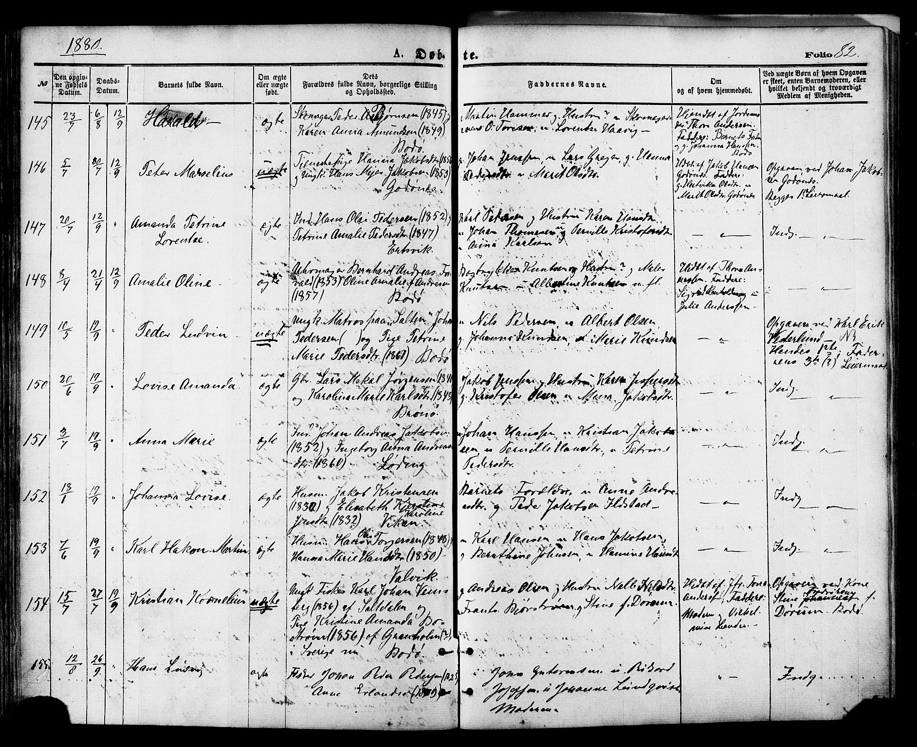 Ministerialprotokoller, klokkerbøker og fødselsregistre - Nordland, SAT/A-1459/801/L0009: Parish register (official) no. 801A09, 1876-1883, p. 82