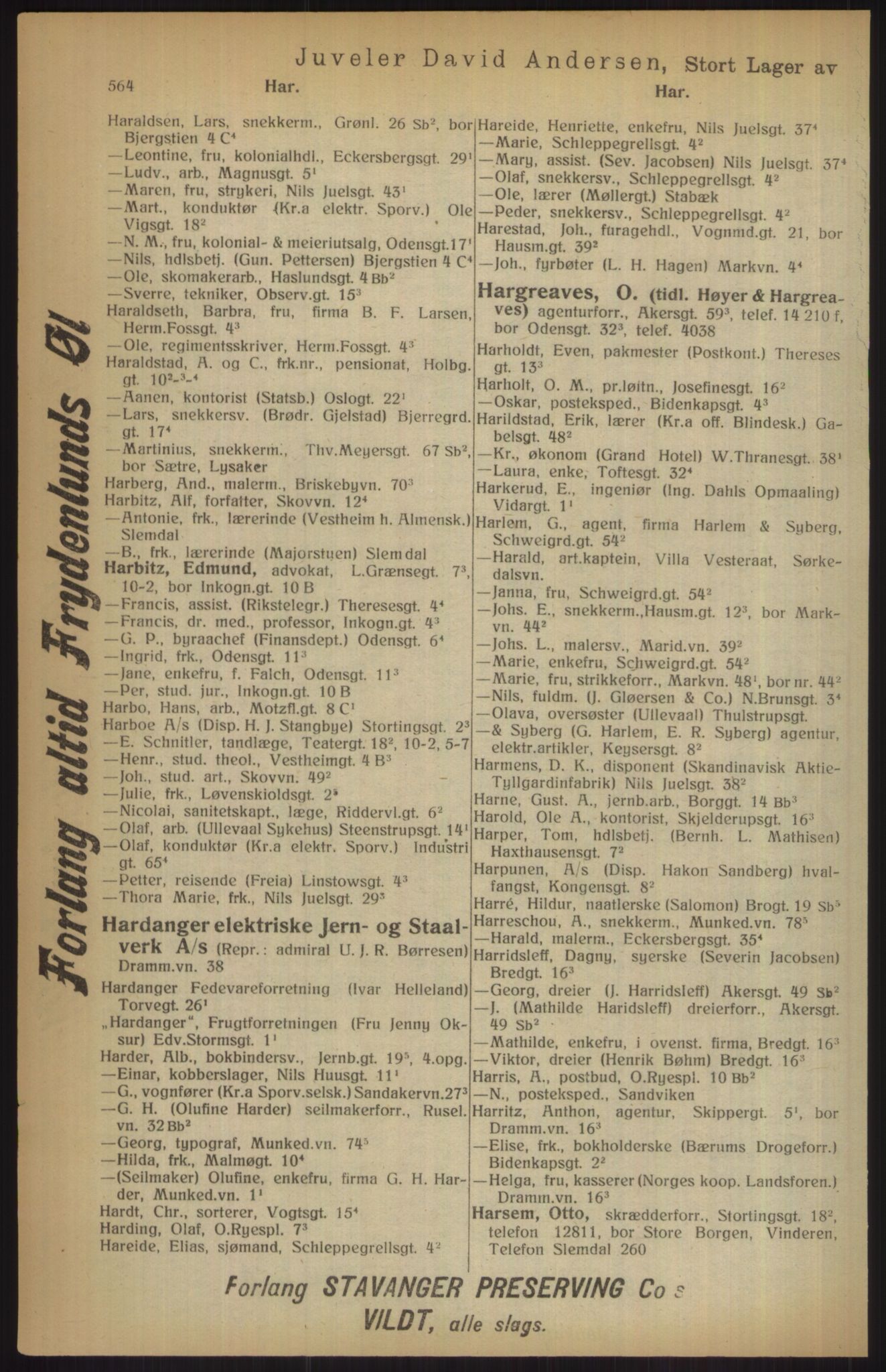 Kristiania/Oslo adressebok, PUBL/-, 1915, p. 564