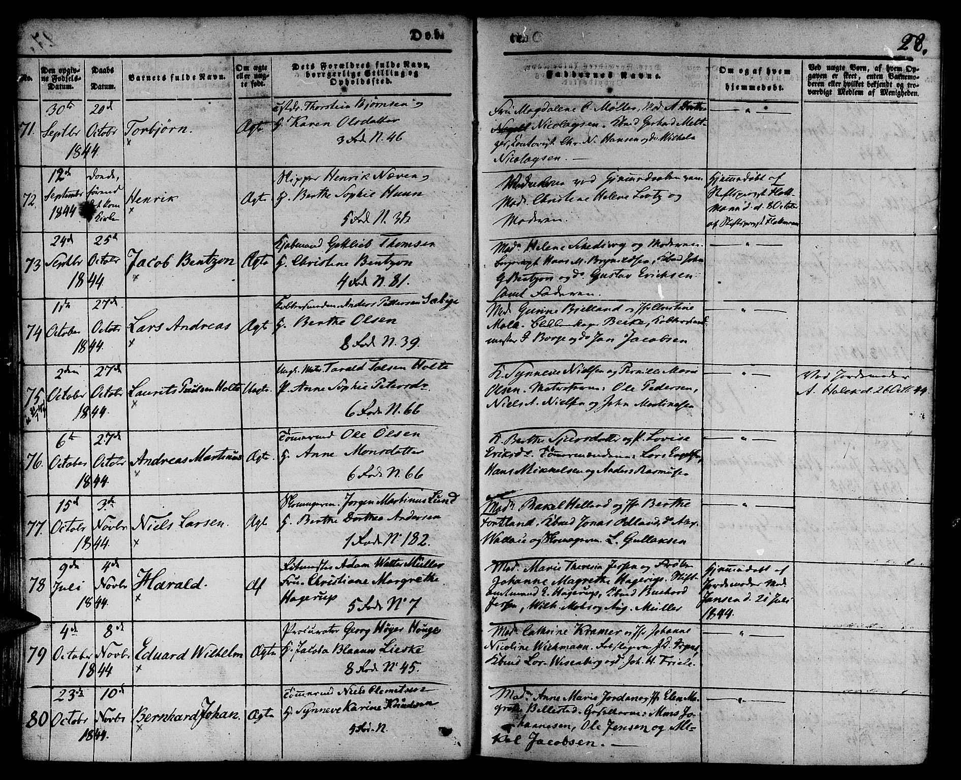 Nykirken Sokneprestembete, SAB/A-77101/H/Hab: Parish register (copy) no. B 1, 1842-1858, p. 28