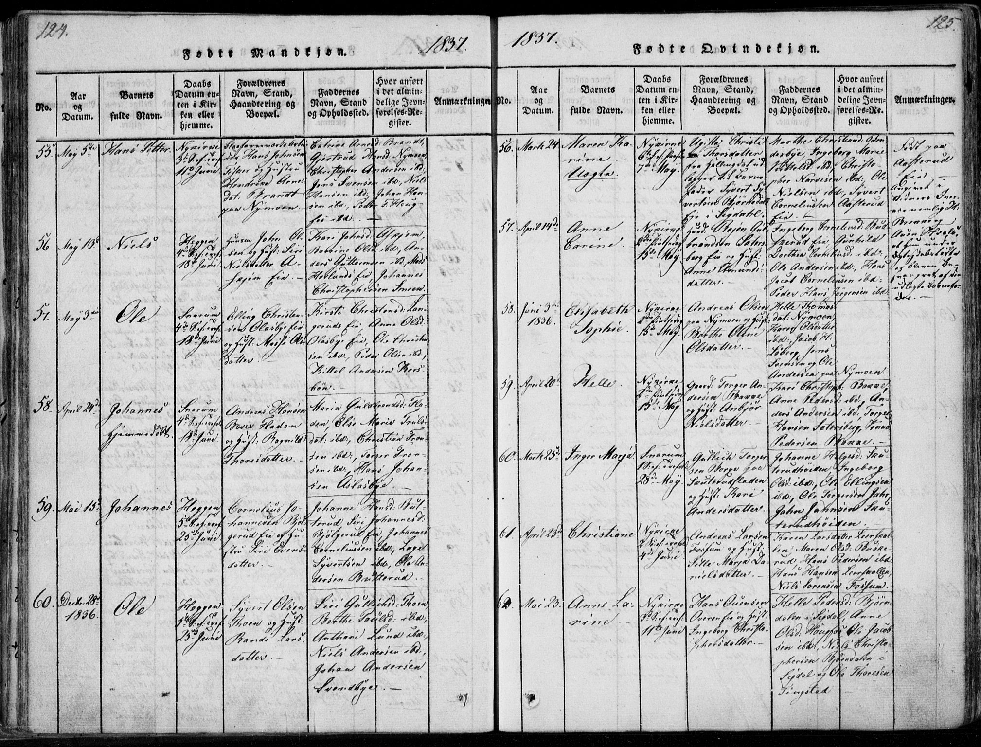 Modum kirkebøker, AV/SAKO-A-234/F/Fa/L0006: Parish register (official) no. 6, 1832-1841, p. 124-125