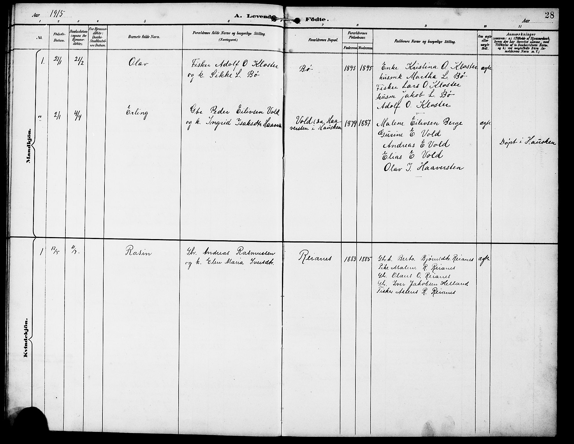 Rennesøy sokneprestkontor, AV/SAST-A -101827/H/Ha/Hab/L0012: Parish register (copy) no. B 11, 1894-1924, p. 28