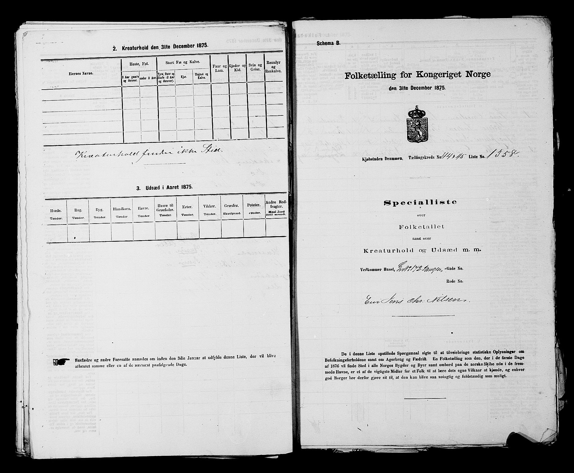 SAKO, 1875 census for 0602 Drammen, 1875, p. 3675