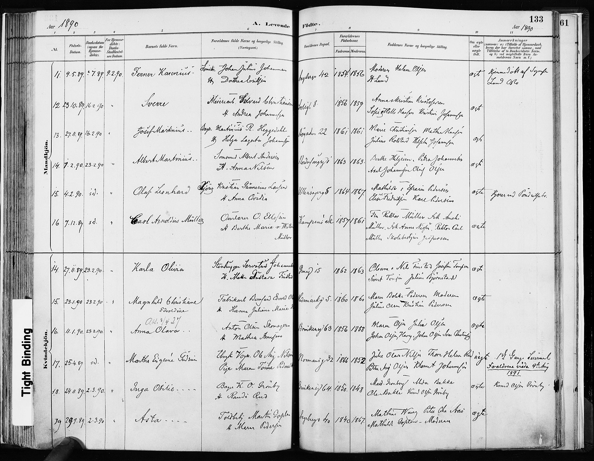 Kampen prestekontor Kirkebøker, AV/SAO-A-10853/F/Fa/L0003: Parish register (official) no. I 3, 1886-1892, p. 133