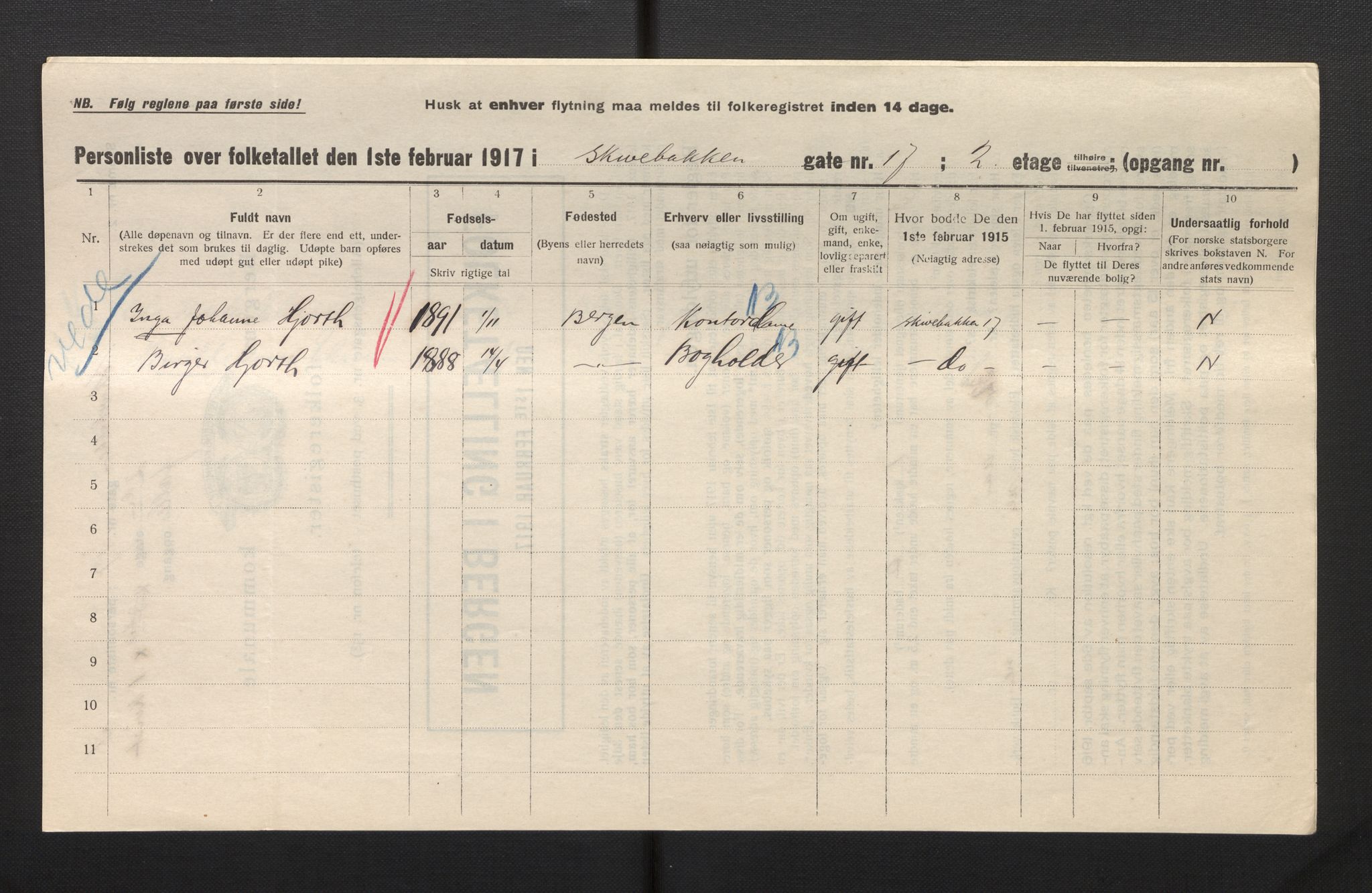 SAB, Municipal Census 1917 for Bergen, 1917, p. 34729