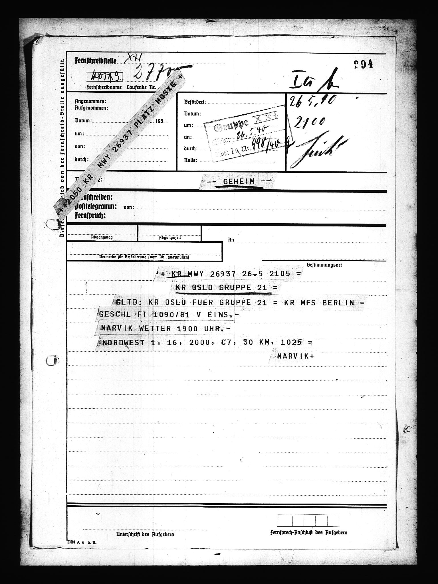 Documents Section, AV/RA-RAFA-2200/V/L0078: Amerikansk mikrofilm "Captured German Documents".
Box No. 717.  FKA jnr. 601/1954., 1940, p. 399