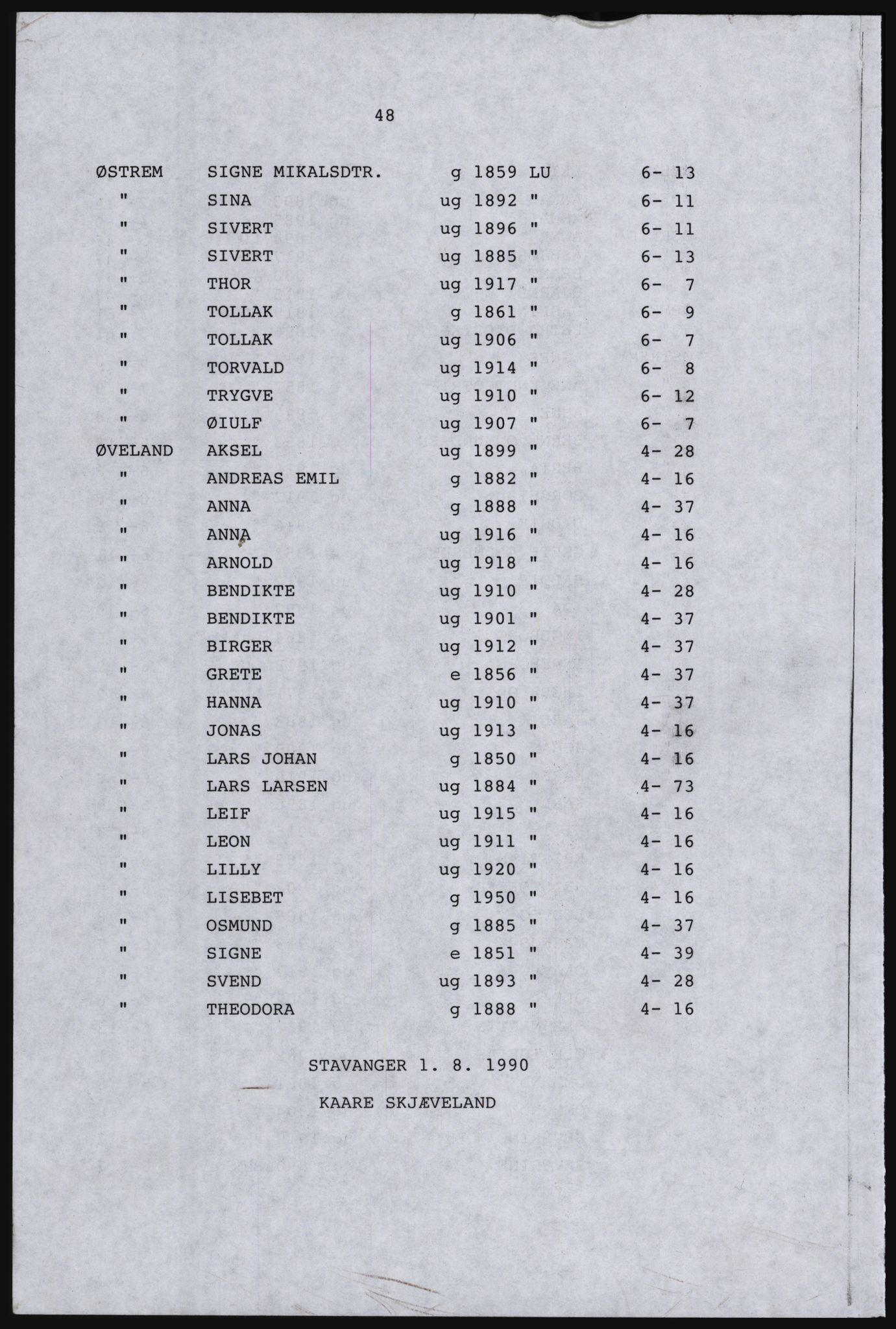 SAST, Copy of 1920 census for Dalane, 1920, p. 432