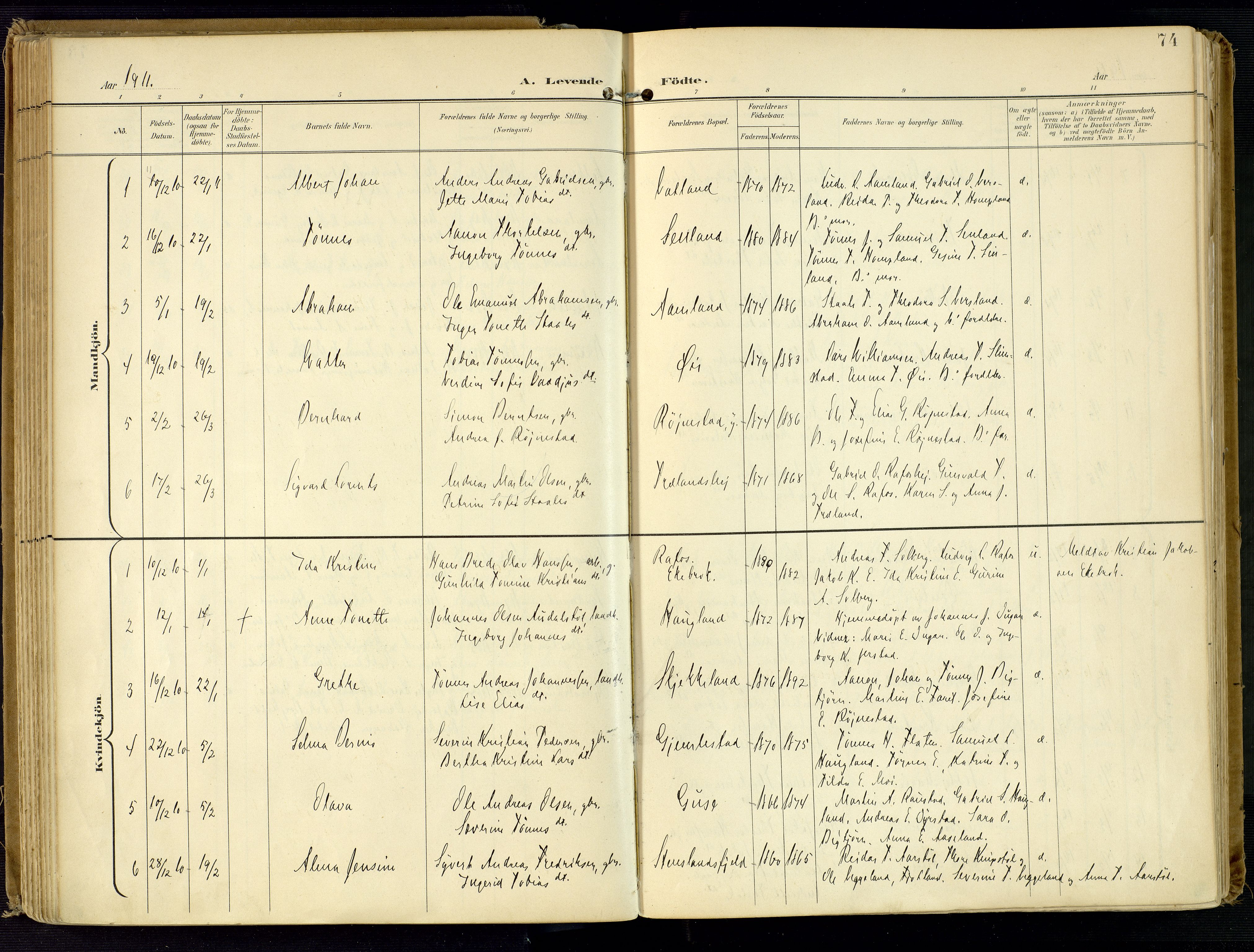 Kvinesdal sokneprestkontor, SAK/1111-0026/F/Fa/Fab/L0009: Parish register (official) no. A 9, 1898-1915, p. 74