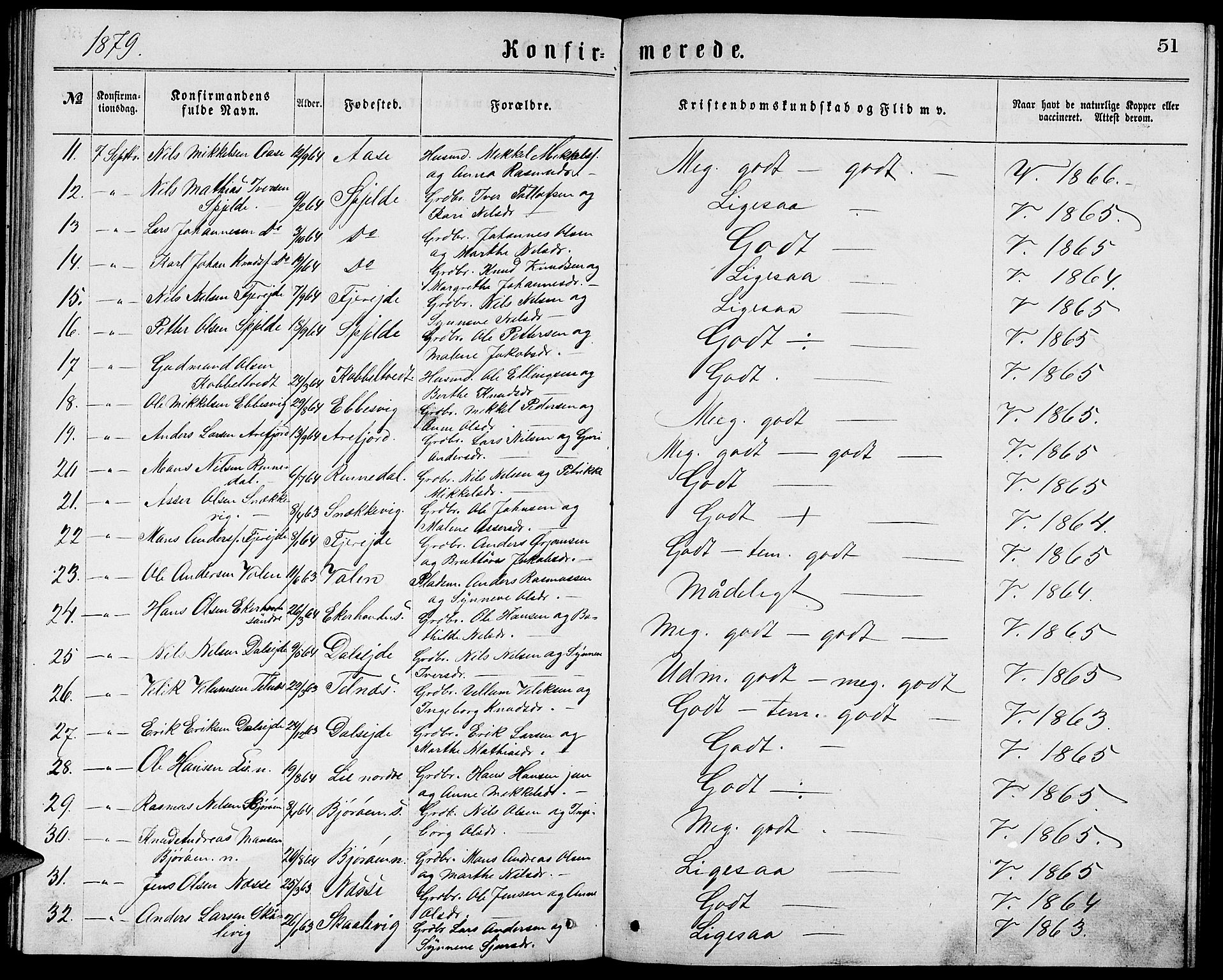 Fjell sokneprestembete, SAB/A-75301/H/Hab: Parish register (copy) no. A 3, 1866-1879, p. 51
