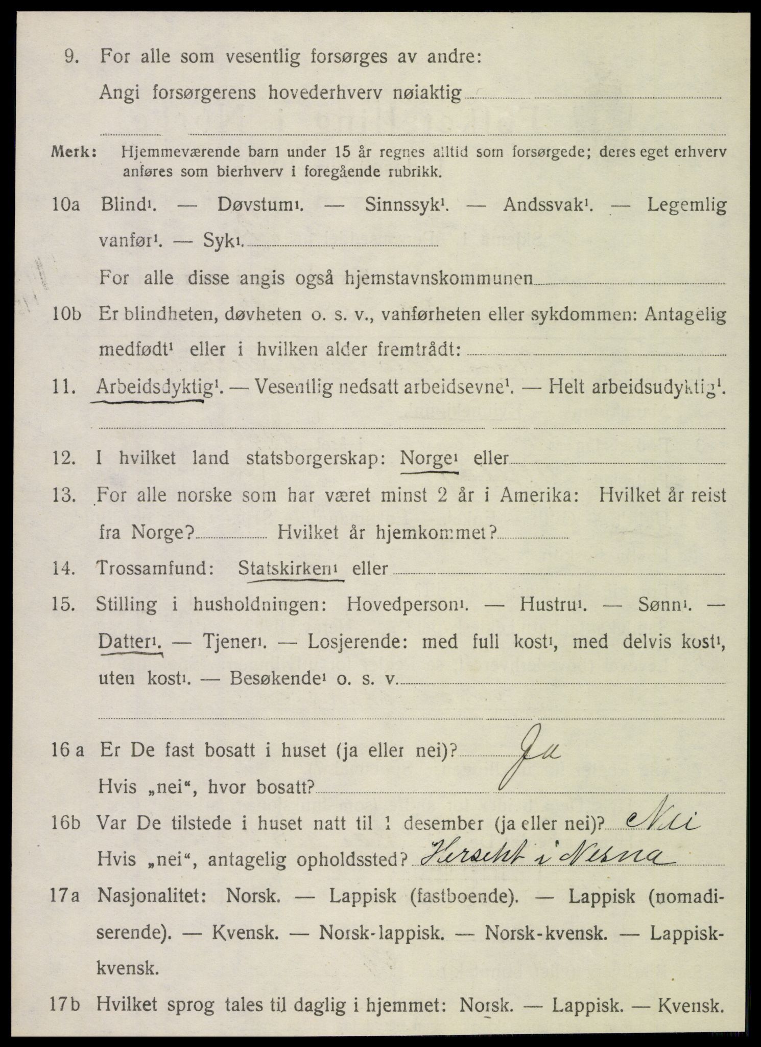 SAT, 1920 census for Nesna, 1920, p. 2060