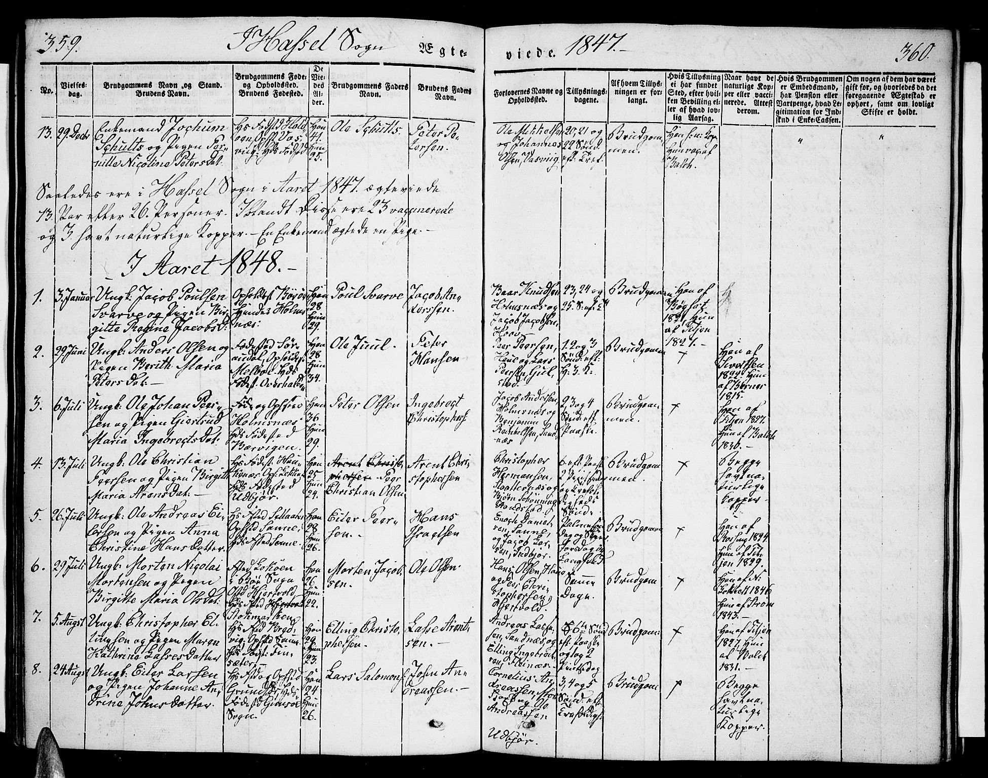 Ministerialprotokoller, klokkerbøker og fødselsregistre - Nordland, AV/SAT-A-1459/888/L1239: Parish register (official) no. 888A06 /1, 1837-1849, p. 359-360