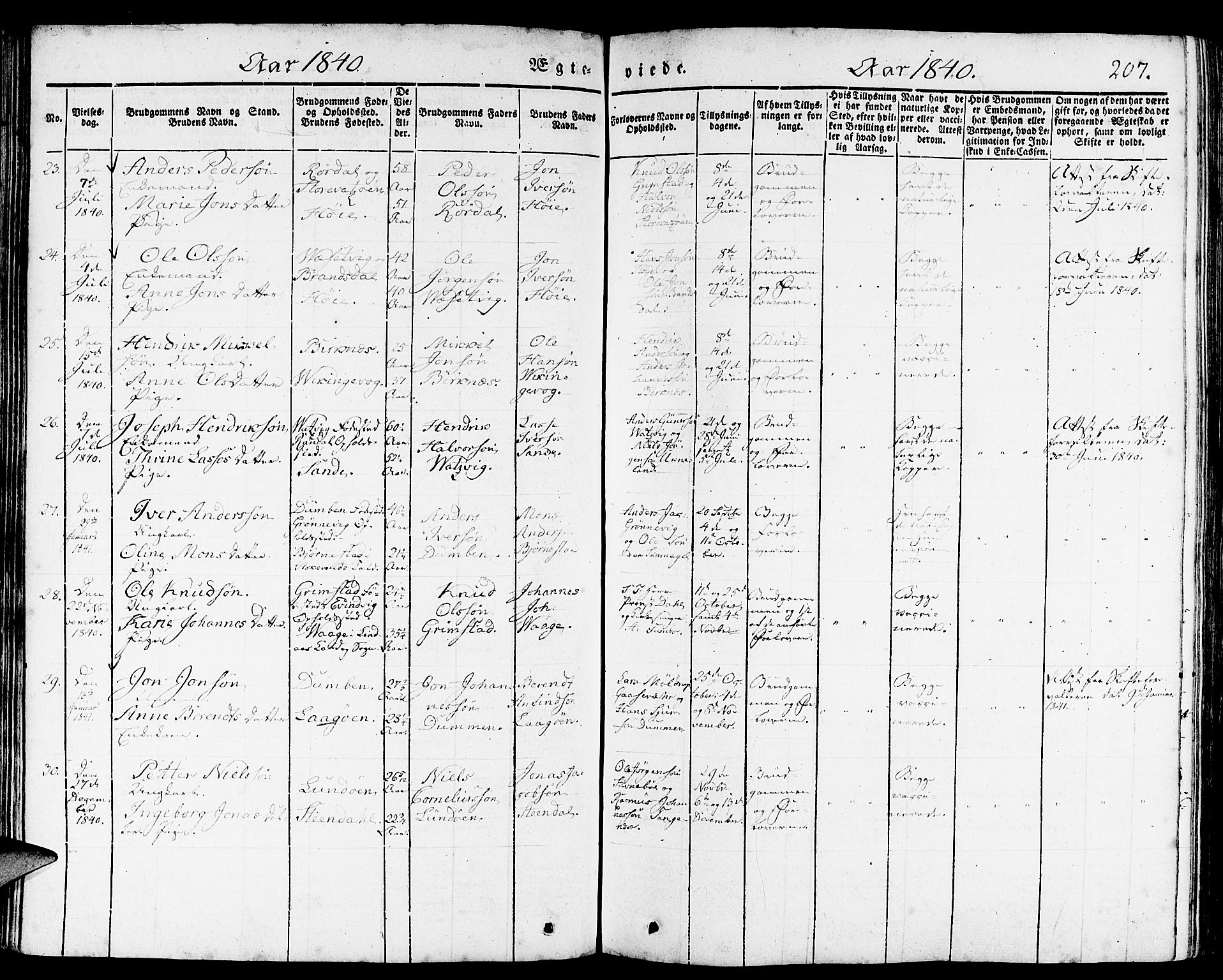 Gulen sokneprestembete, AV/SAB-A-80201/H/Haa/Haaa/L0020: Parish register (official) no. A 20, 1837-1847, p. 207