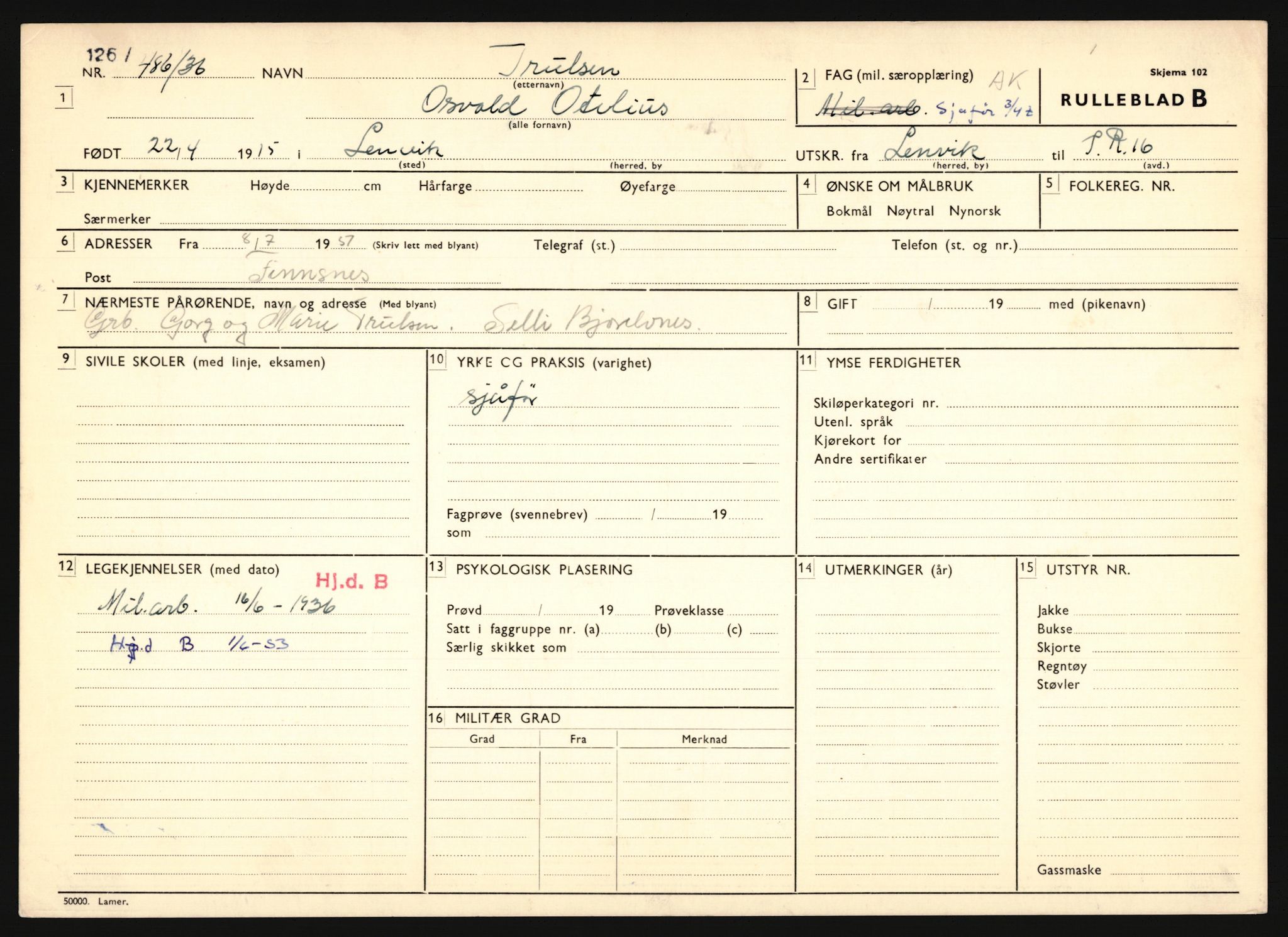 Forsvaret, Troms infanteriregiment nr. 16, AV/RA-RAFA-3146/P/Pa/L0020: Rulleblad for regimentets menige mannskaper, årsklasse 1936, 1936, p. 1309