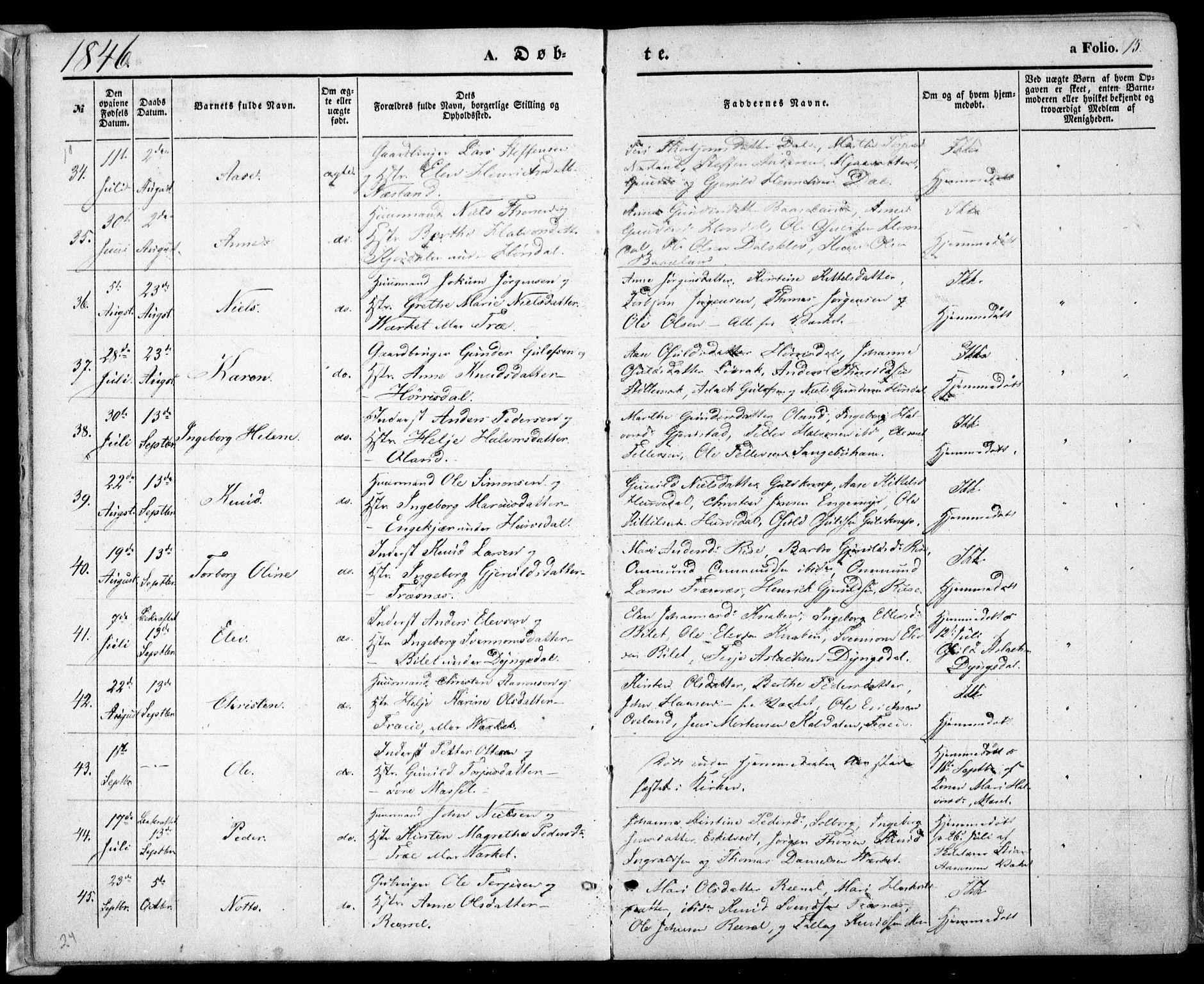 Froland sokneprestkontor, AV/SAK-1111-0013/F/Fa/L0002: Parish register (official) no. A 2, 1845-1863, p. 15