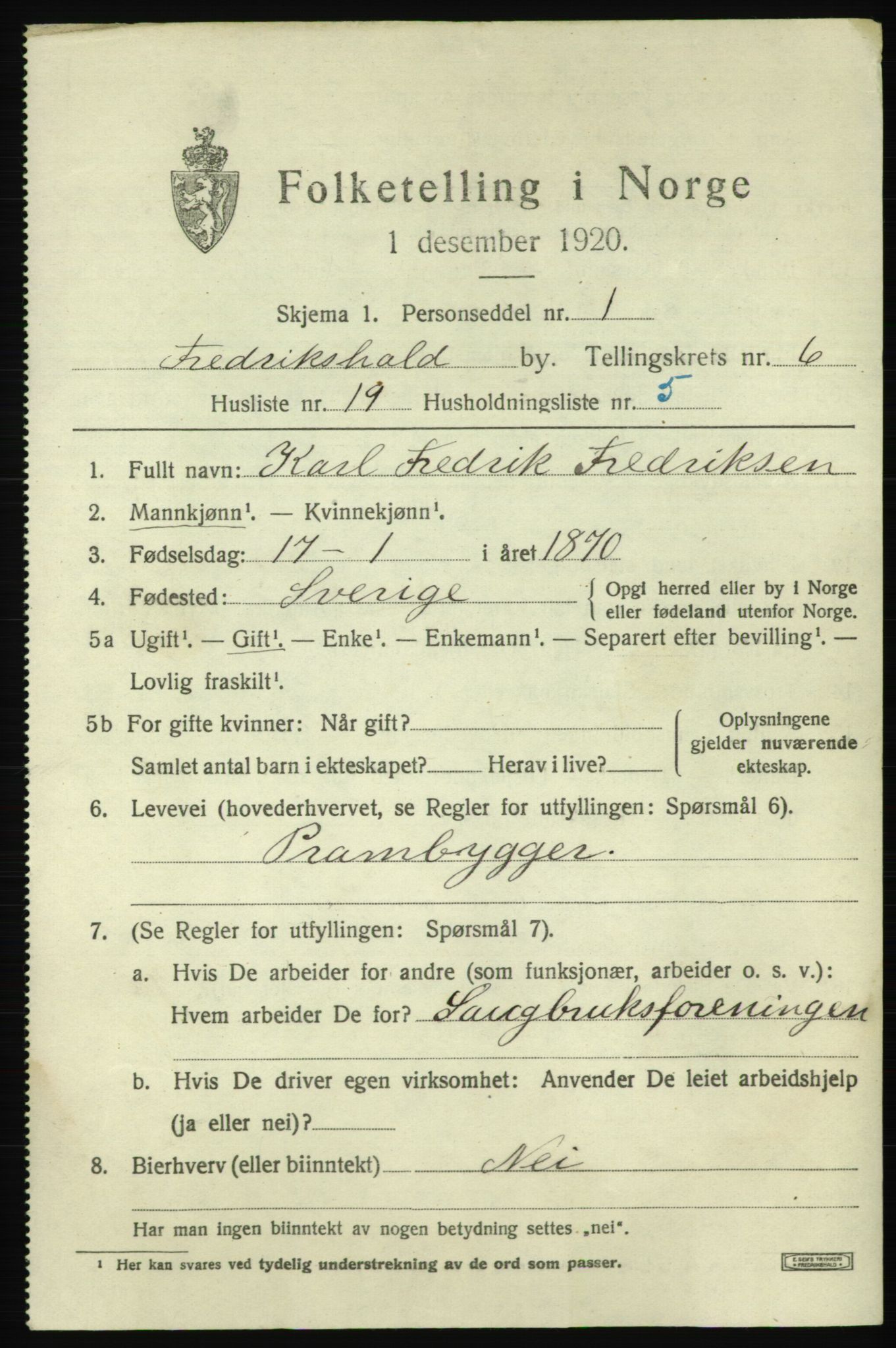 SAO, 1920 census for Fredrikshald, 1920, p. 13424