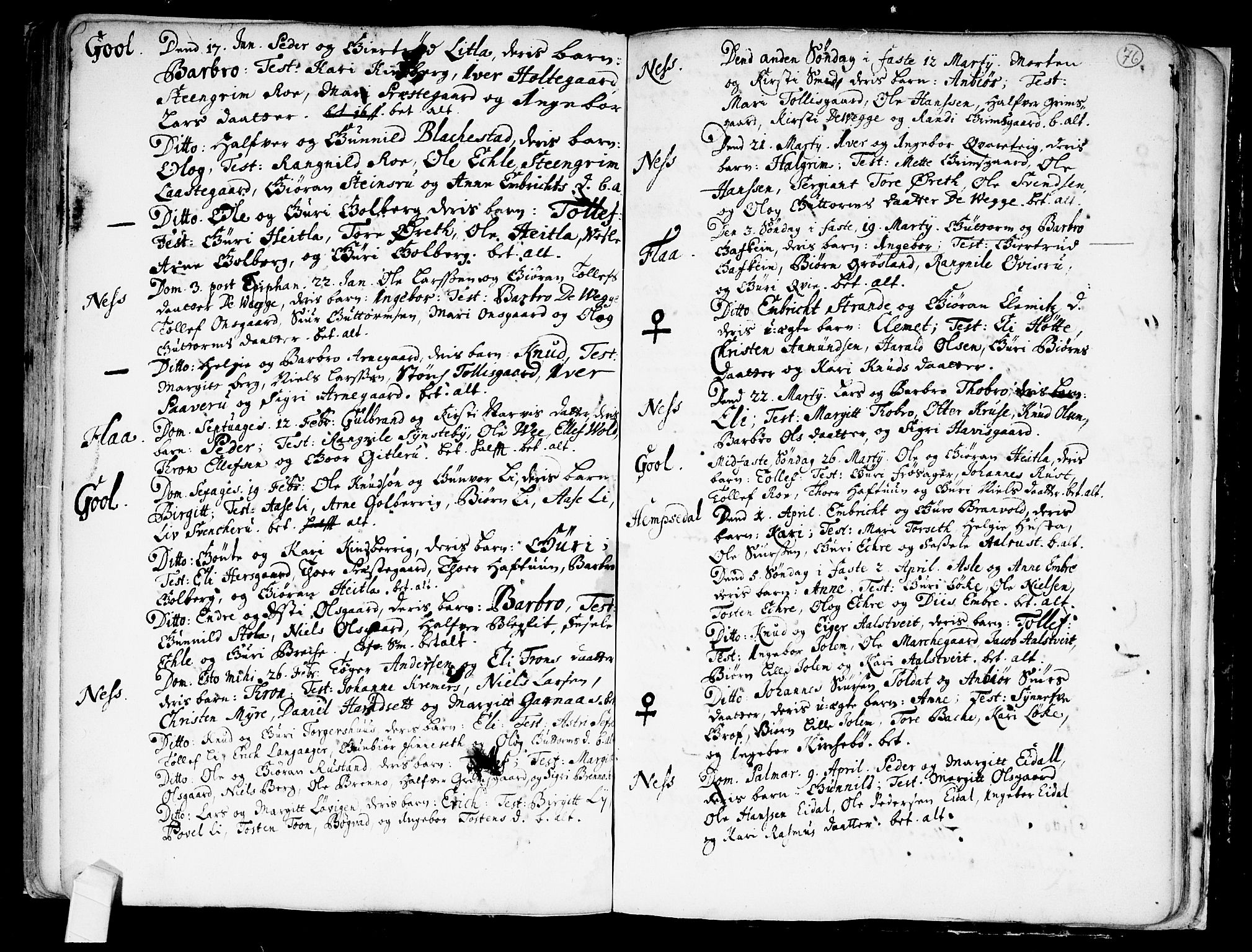 Nes kirkebøker, SAKO/A-236/F/Fa/L0001: Parish register (official) no. 1, 1693-1706, p. 76
