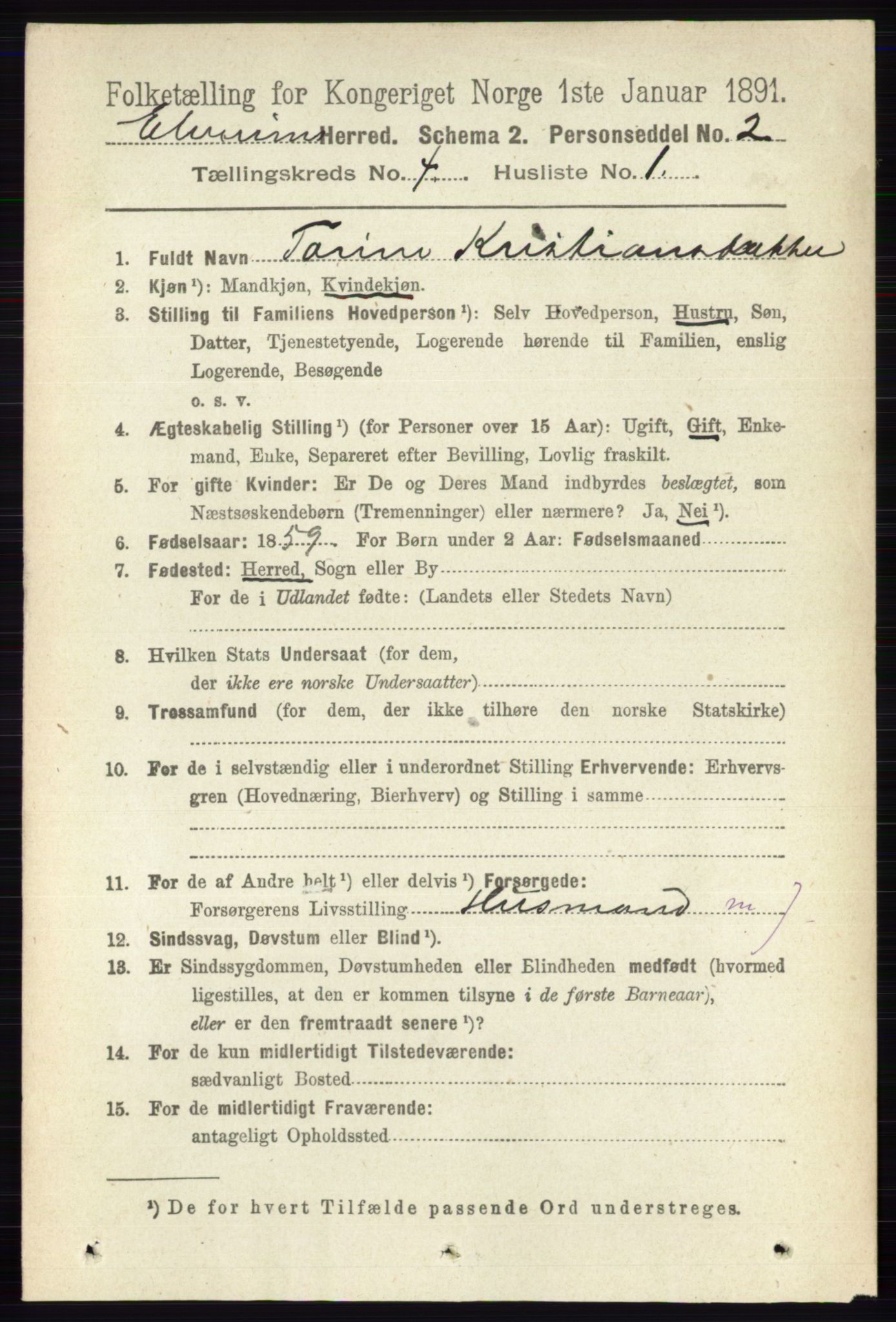 RA, 1891 census for 0427 Elverum, 1891, p. 2375