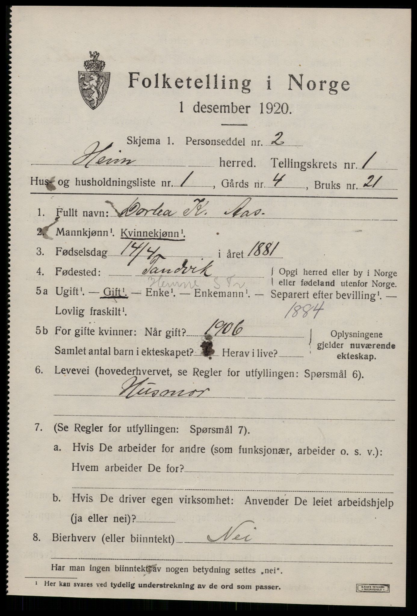 SAT, 1920 census for Heim, 1920, p. 609