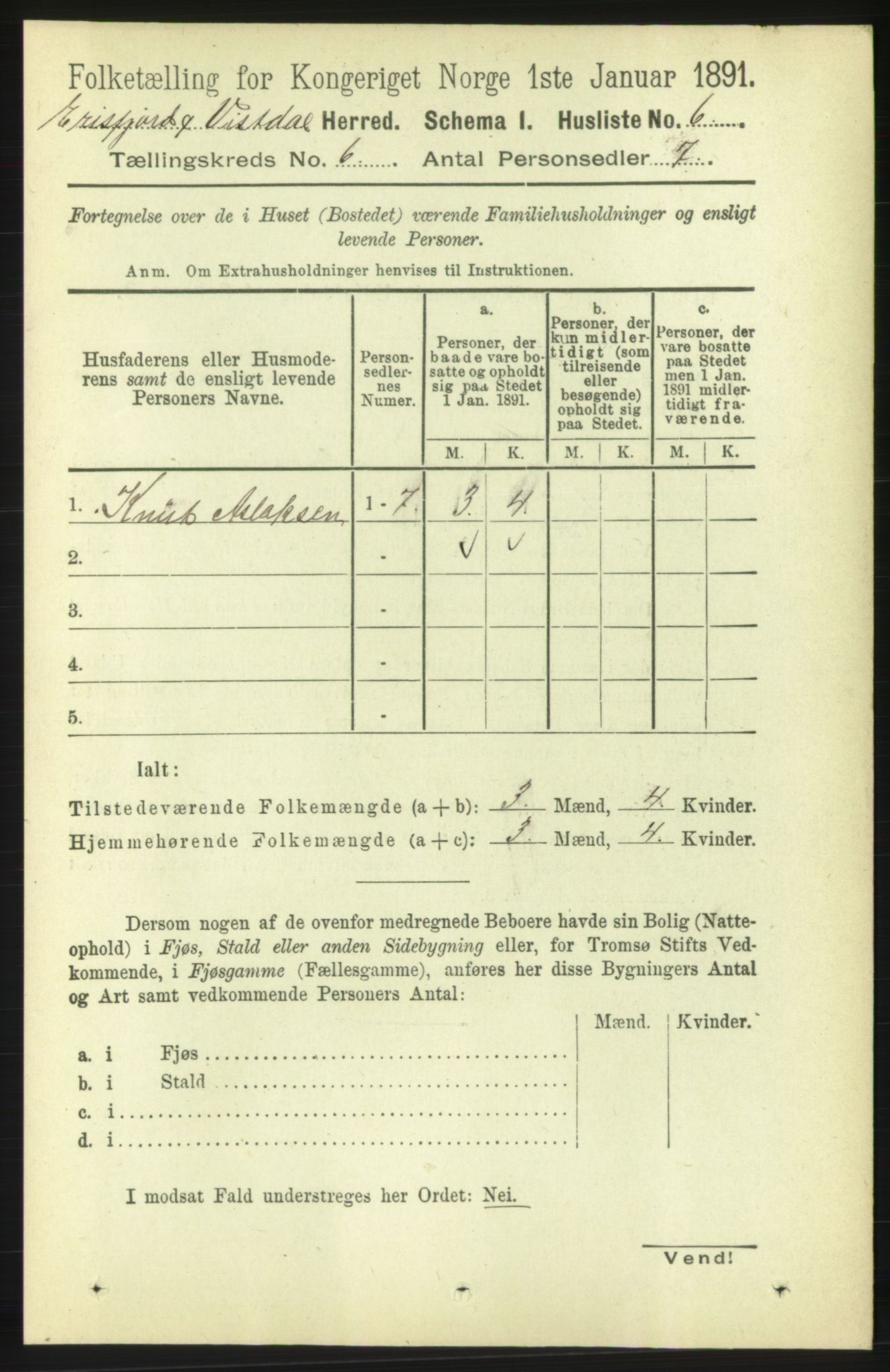 RA, 1891 census for 1542 Eresfjord og Vistdal, 1891, p. 1461