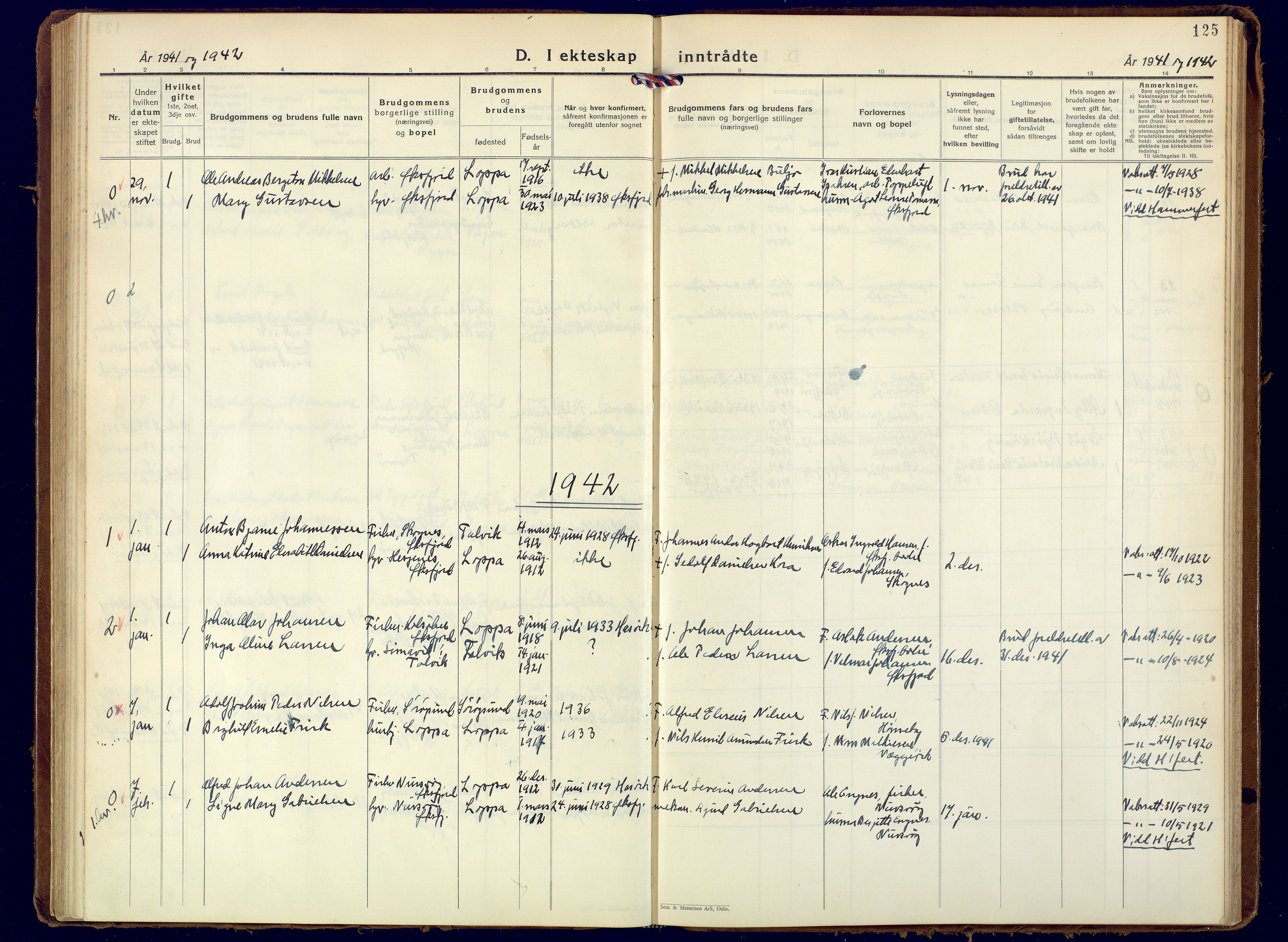 Loppa sokneprestkontor, AV/SATØ-S-1339/H/Ha/L0015kirke: Parish register (official) no. 15, 1933-1941, p. 125