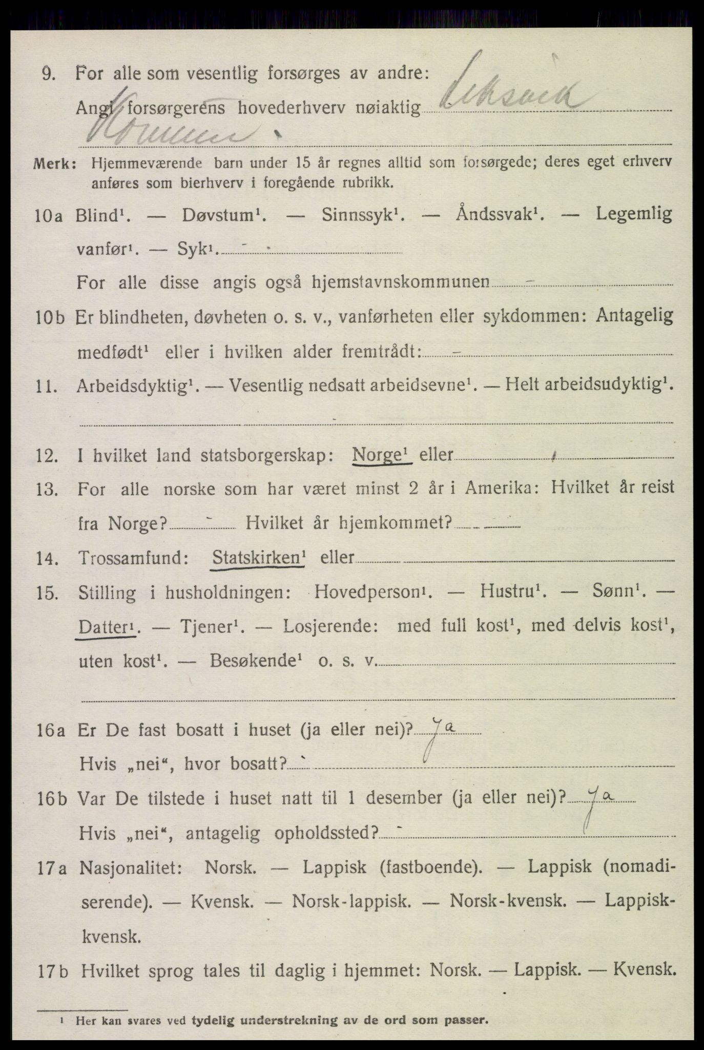 SAT, 1920 census for Leksvik, 1920, p. 3485