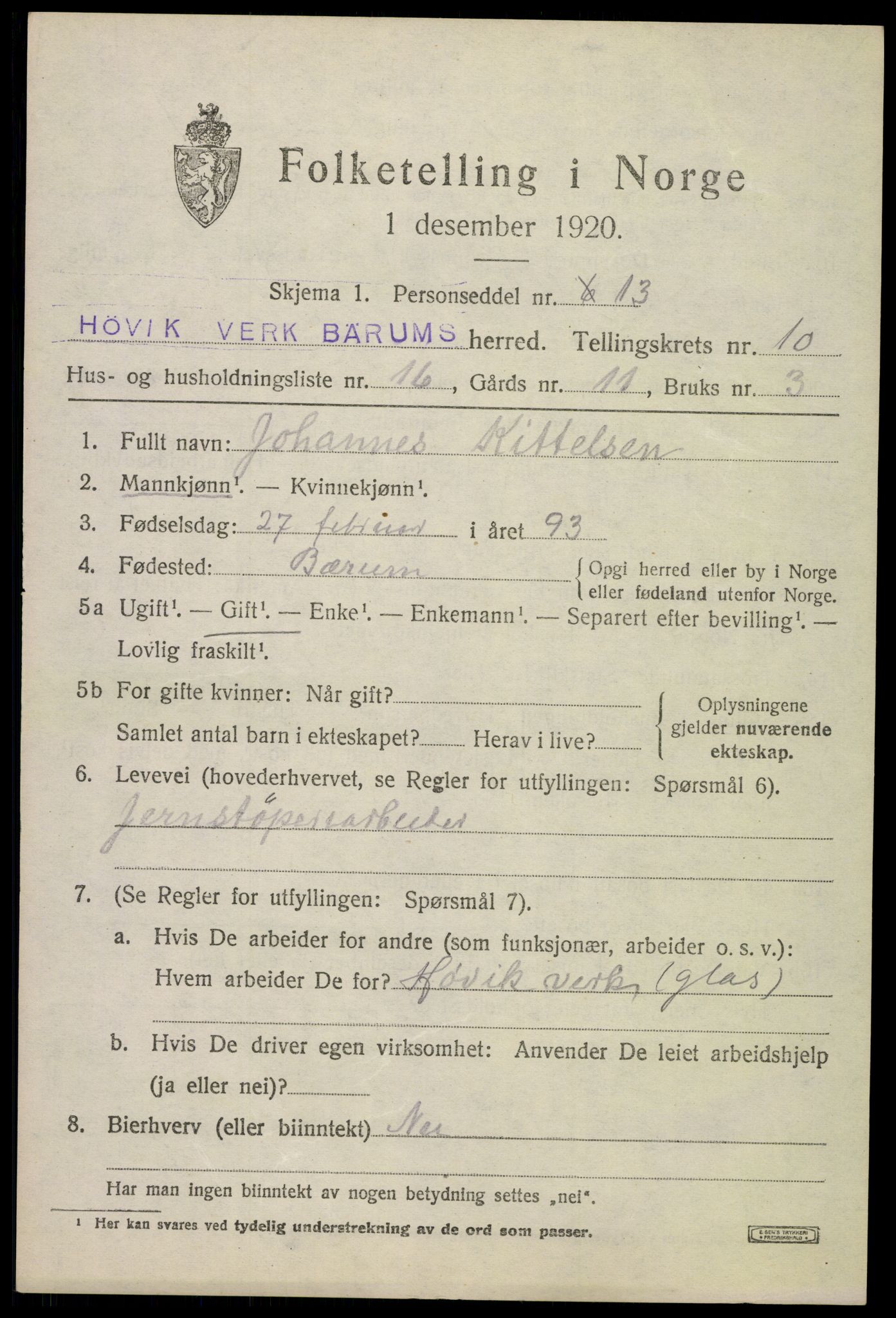 SAO, 1920 census for Bærum, 1920, p. 23398