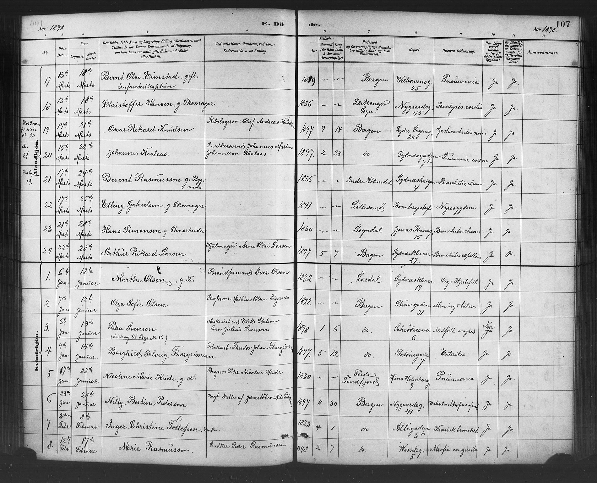 Johanneskirken sokneprestembete, AV/SAB-A-76001/H/Hab: Parish register (copy) no. D 1, 1885-1915, p. 107